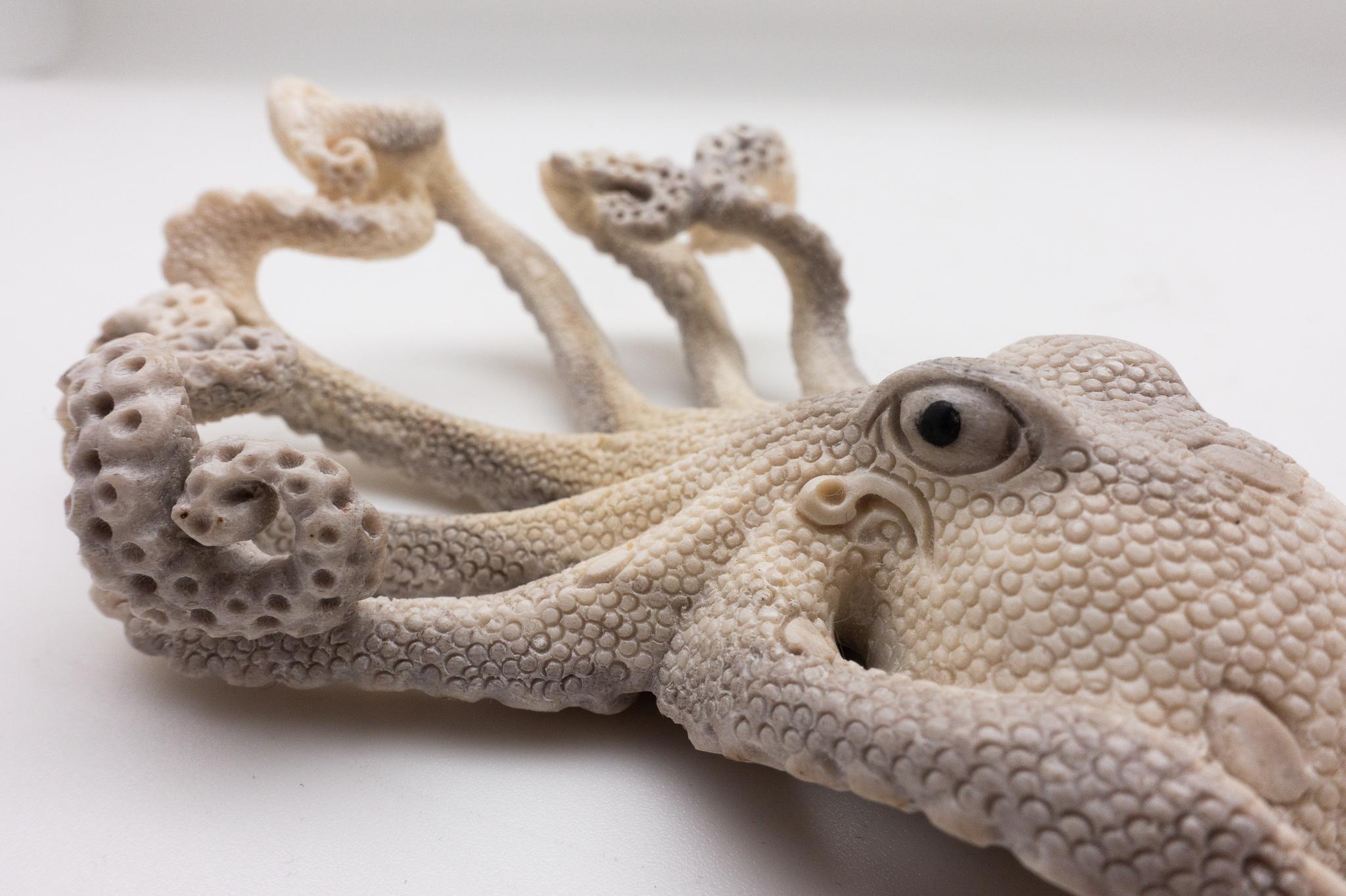 North American Moose Antler Carving of Octopus In New Condition In New York, NY