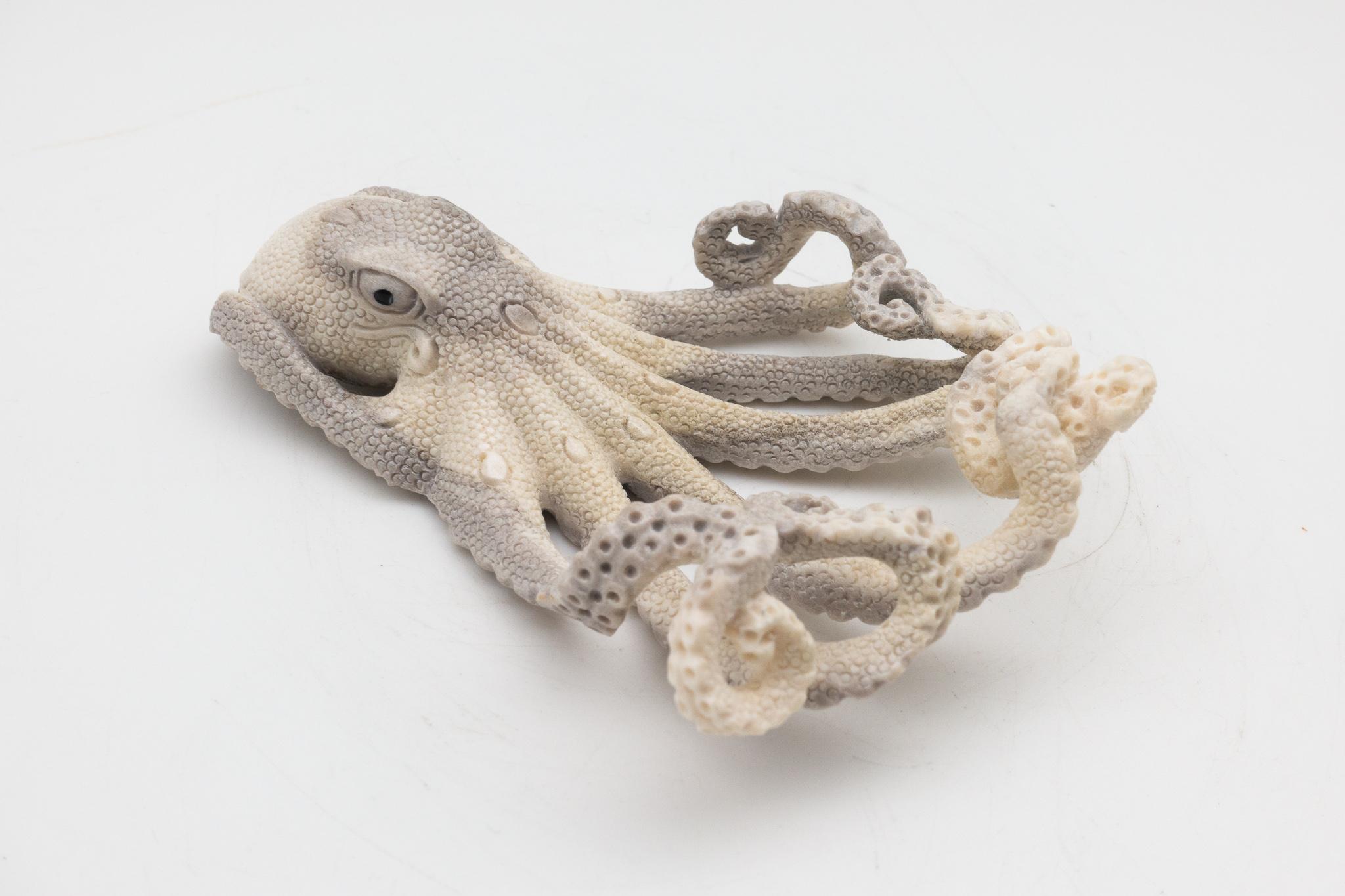 Contemporary North American Moose Antler Carving of Octopus