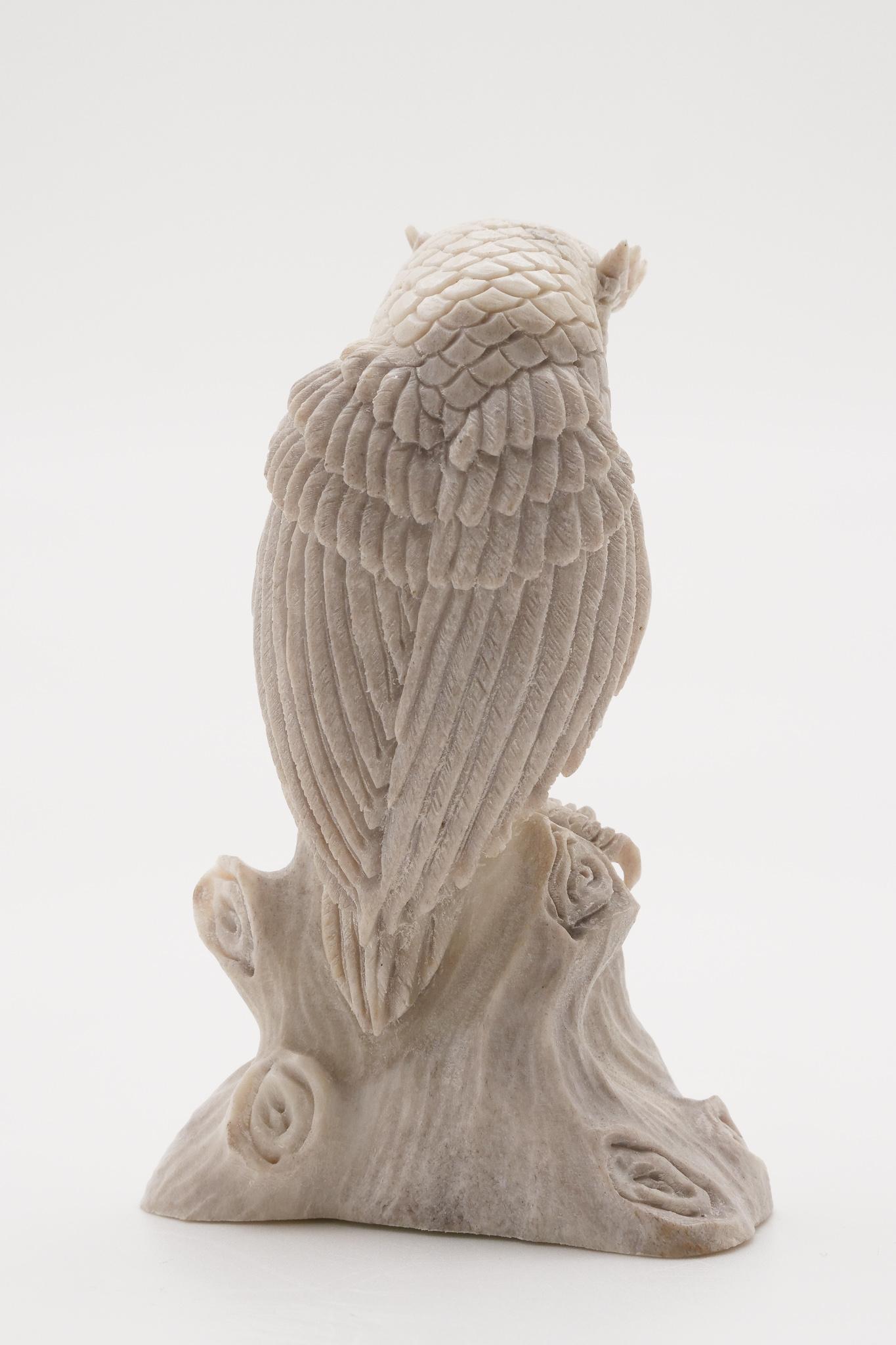 Anglo-Indian North American Moose Antler Carving of Owl
