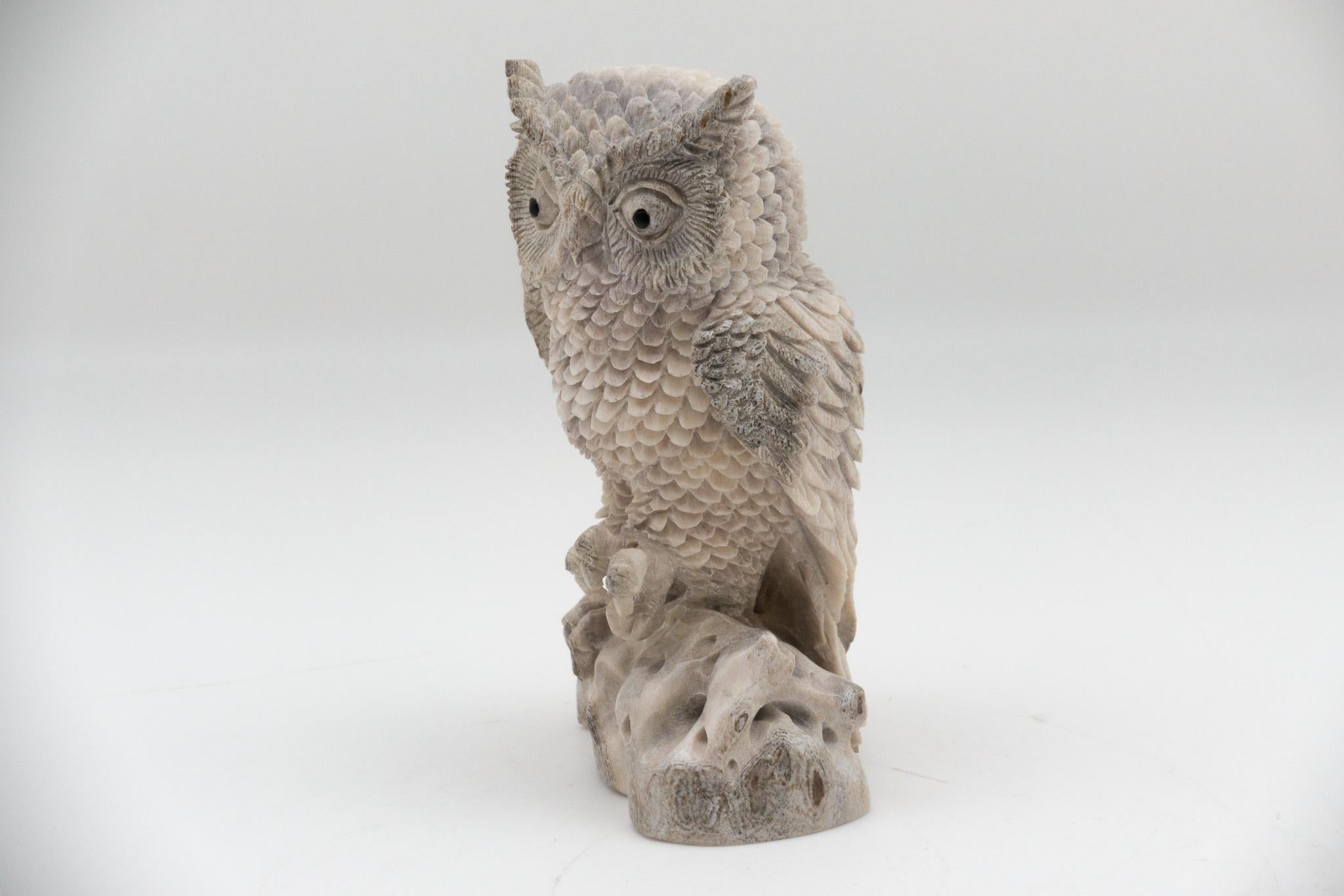 Anglo-Indian North American Moose Antler Carving Owl