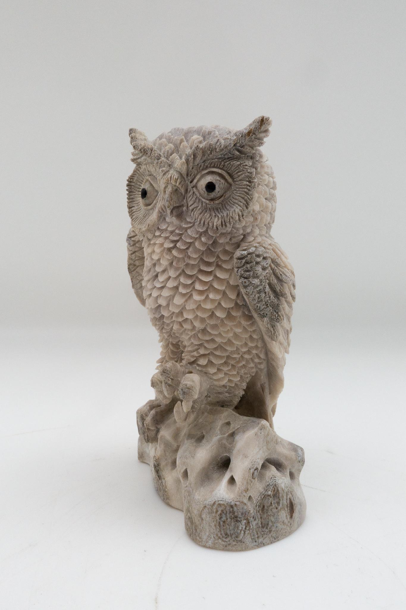 Indonesian North American Moose Antler Carving Owl