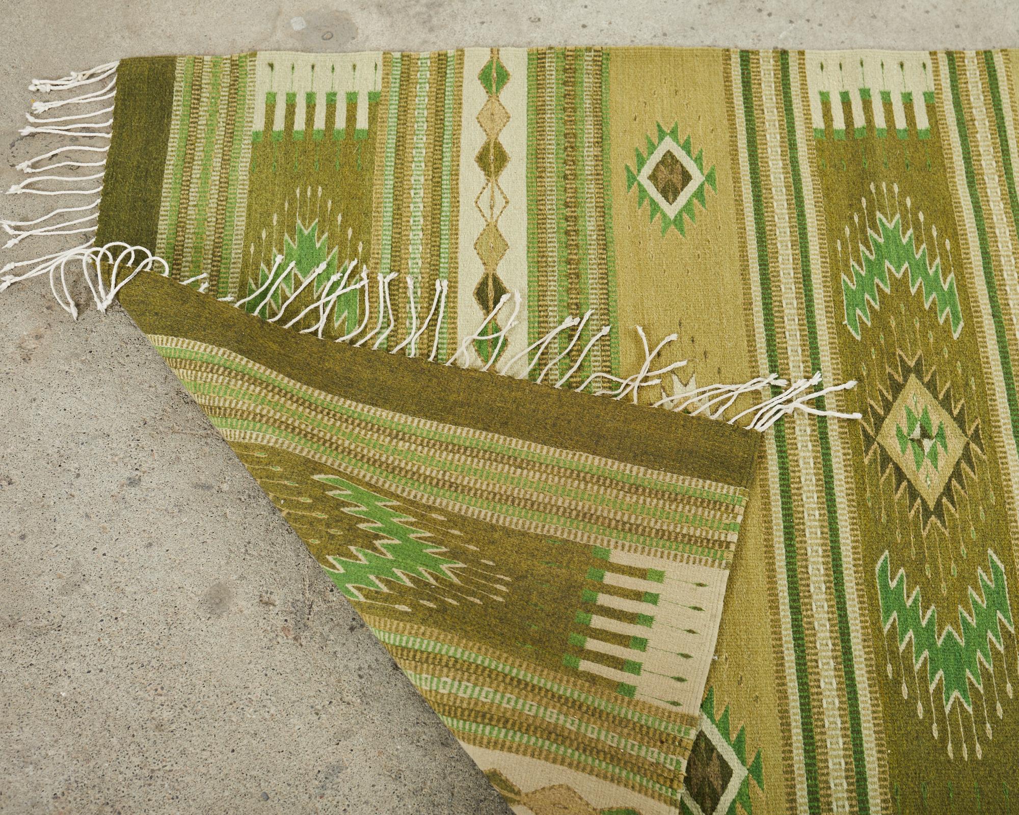 North American Navajo Style Wool Rug in Green Tones For Sale 13