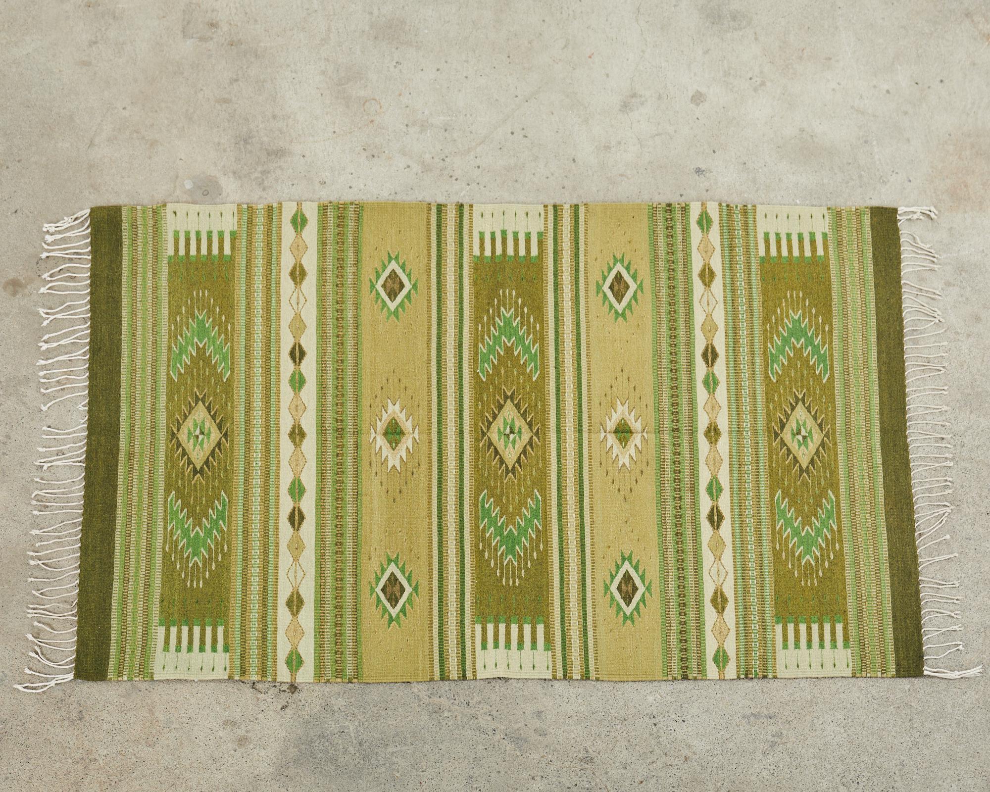 Tribal North American Navajo Style Wool Rug in Green Tones For Sale