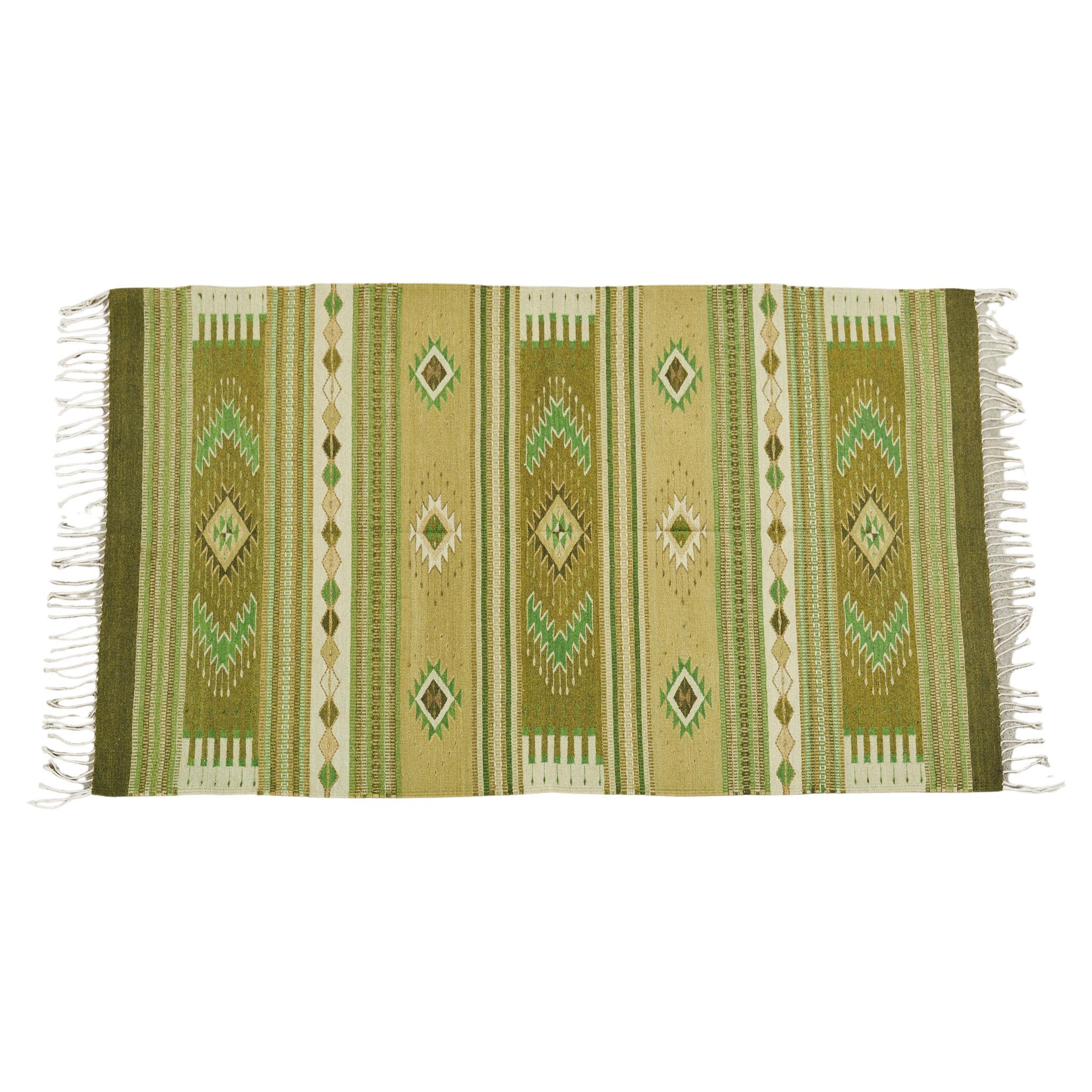 North American Navajo Style Wool Rug in Green Tones For Sale