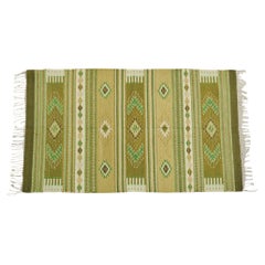 Vintage North American Navajo Style Wool Rug in Green Tones