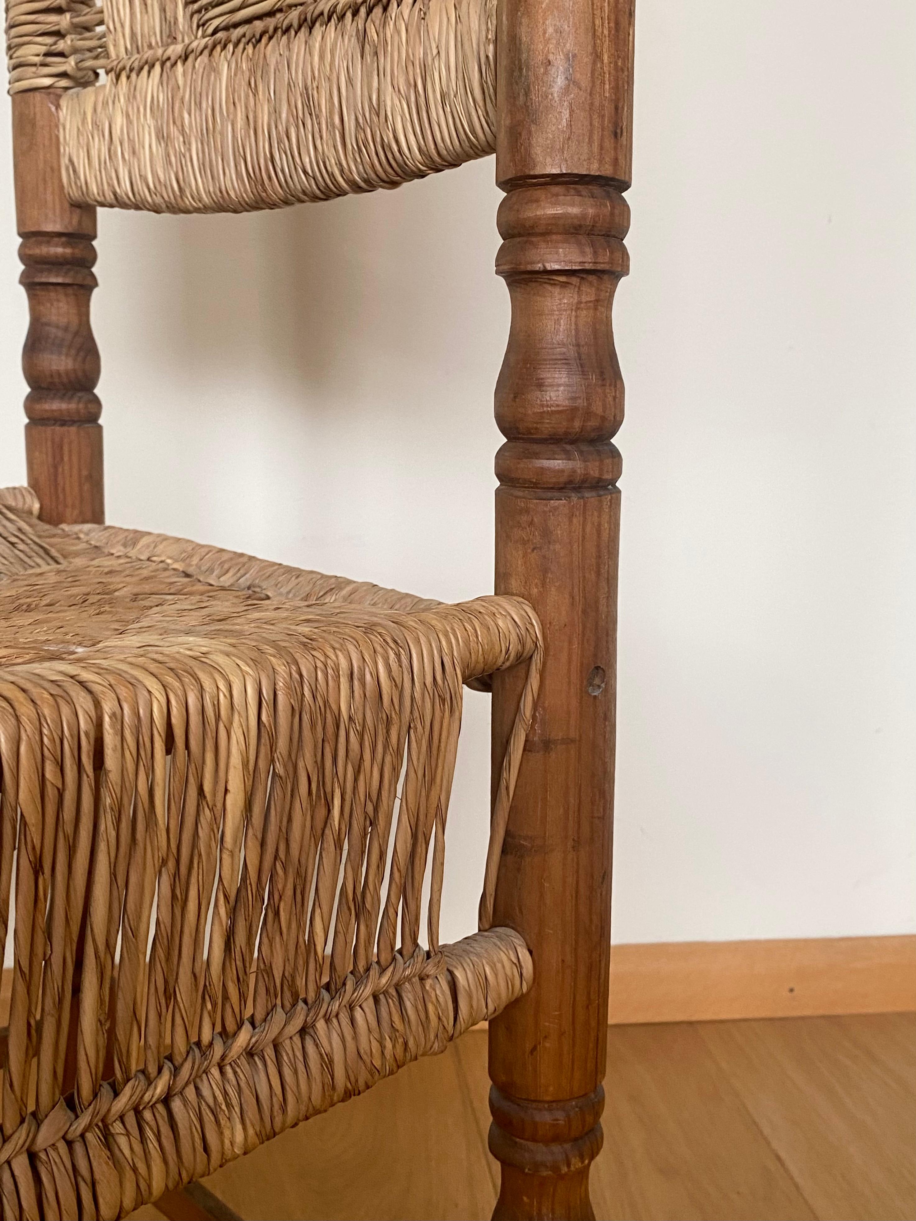 20th Century North American Rustic, Vintage, Wooden Chair with Woven Seat For Sale