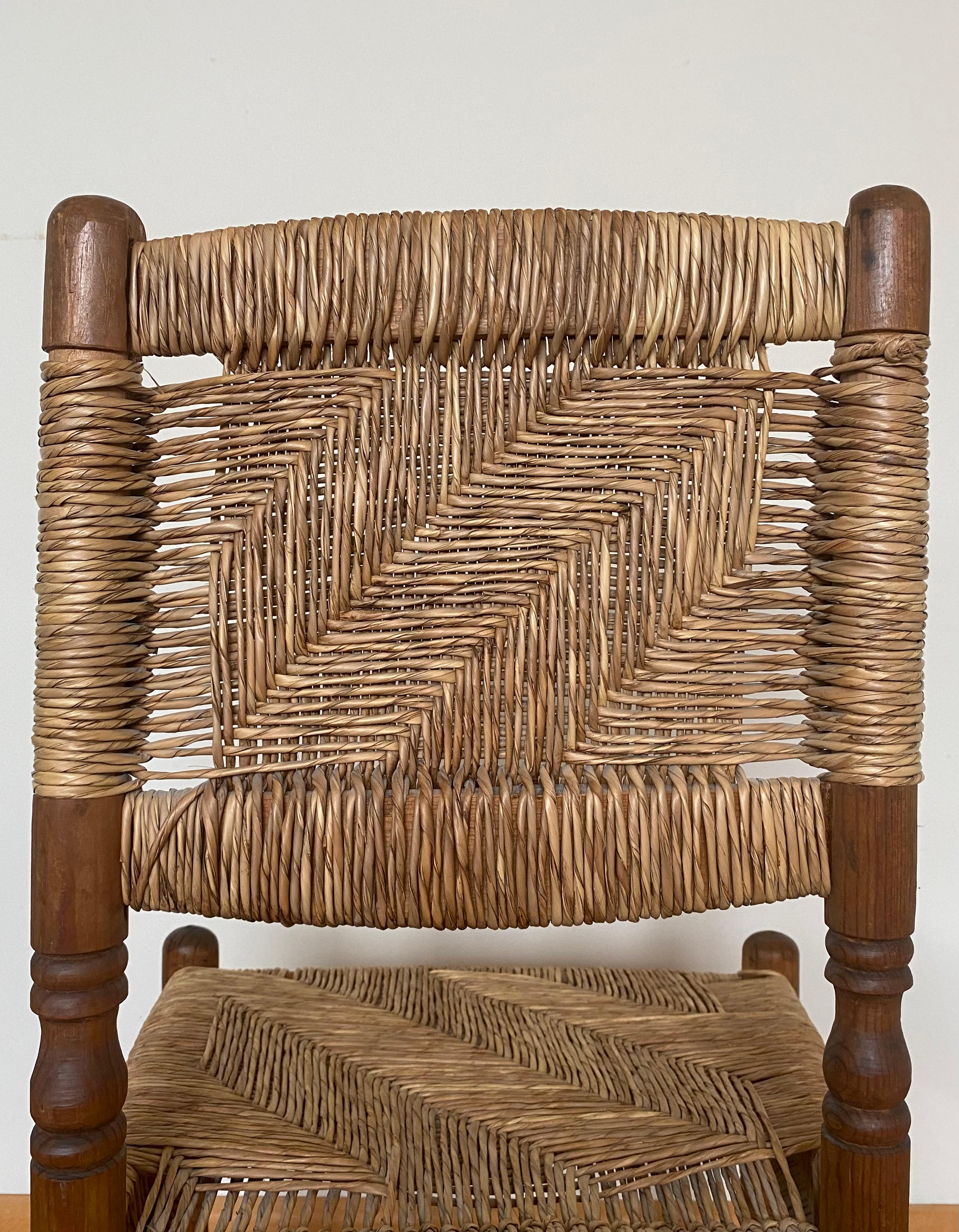 20th Century North American Rustic, Vintage, Wooden Chair with Woven Seat For Sale