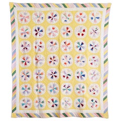 North American Vintage Yellow and Pastel "Compass Variation" Patchwork Quilt