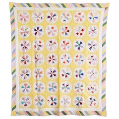 North American Vintage Yellow and Pastel "Compass Variation" Patchwork Quilt