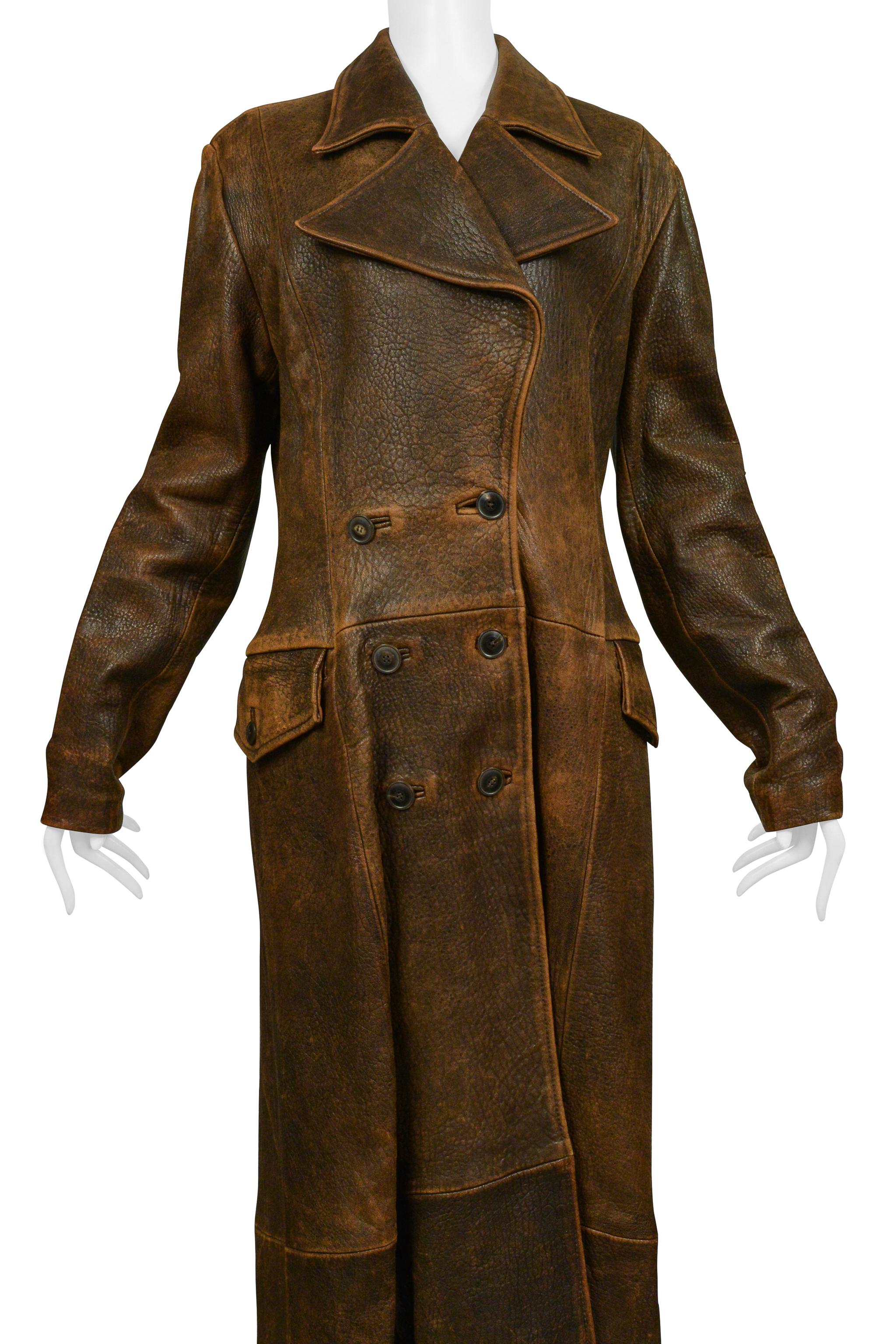 North Beach Leather Brown Distressed Duster In Good Condition For Sale In Los Angeles, CA