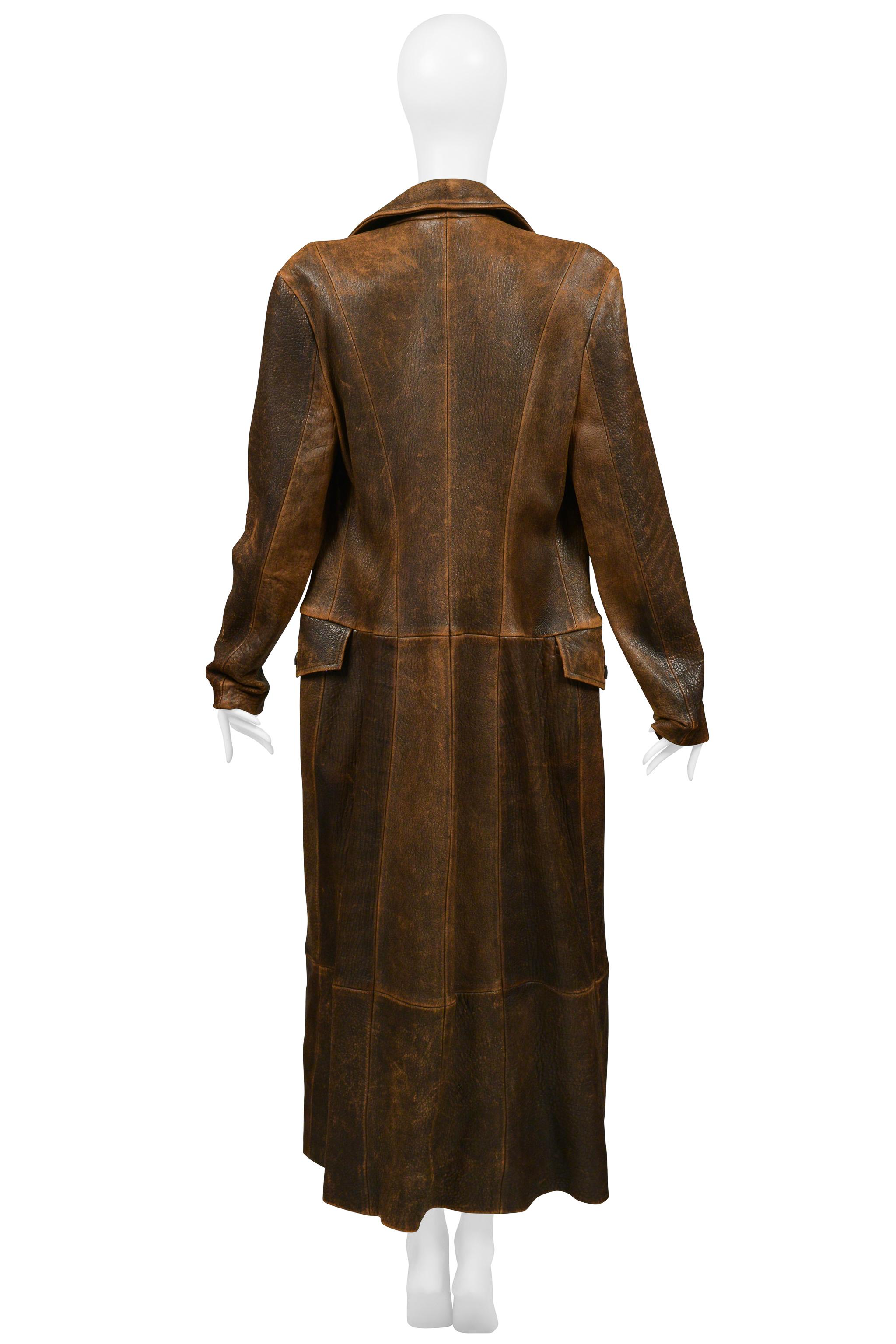 Women's or Men's North Beach Leather Brown Distressed Duster For Sale