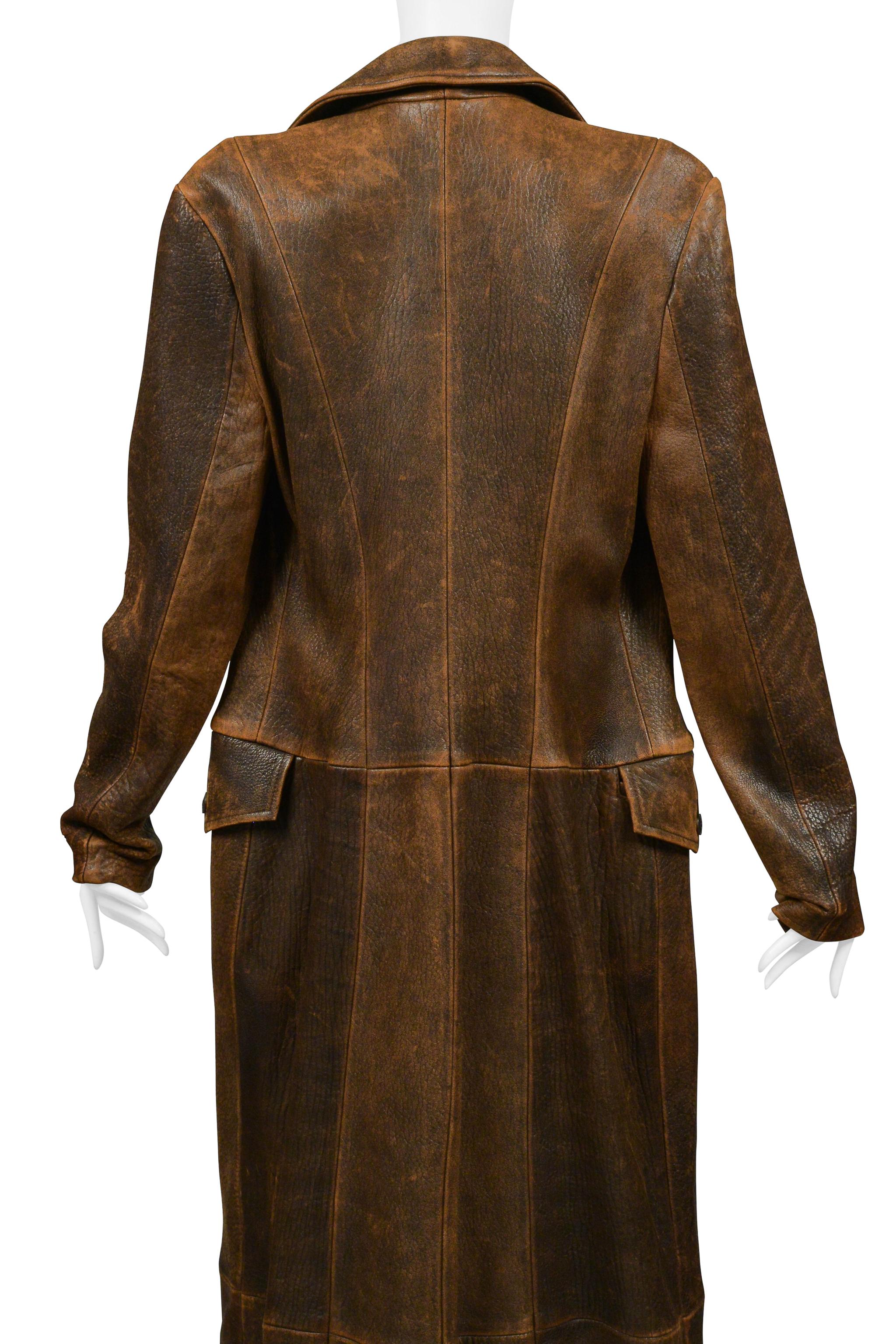 North Beach Leather Brown Distressed Duster For Sale 1