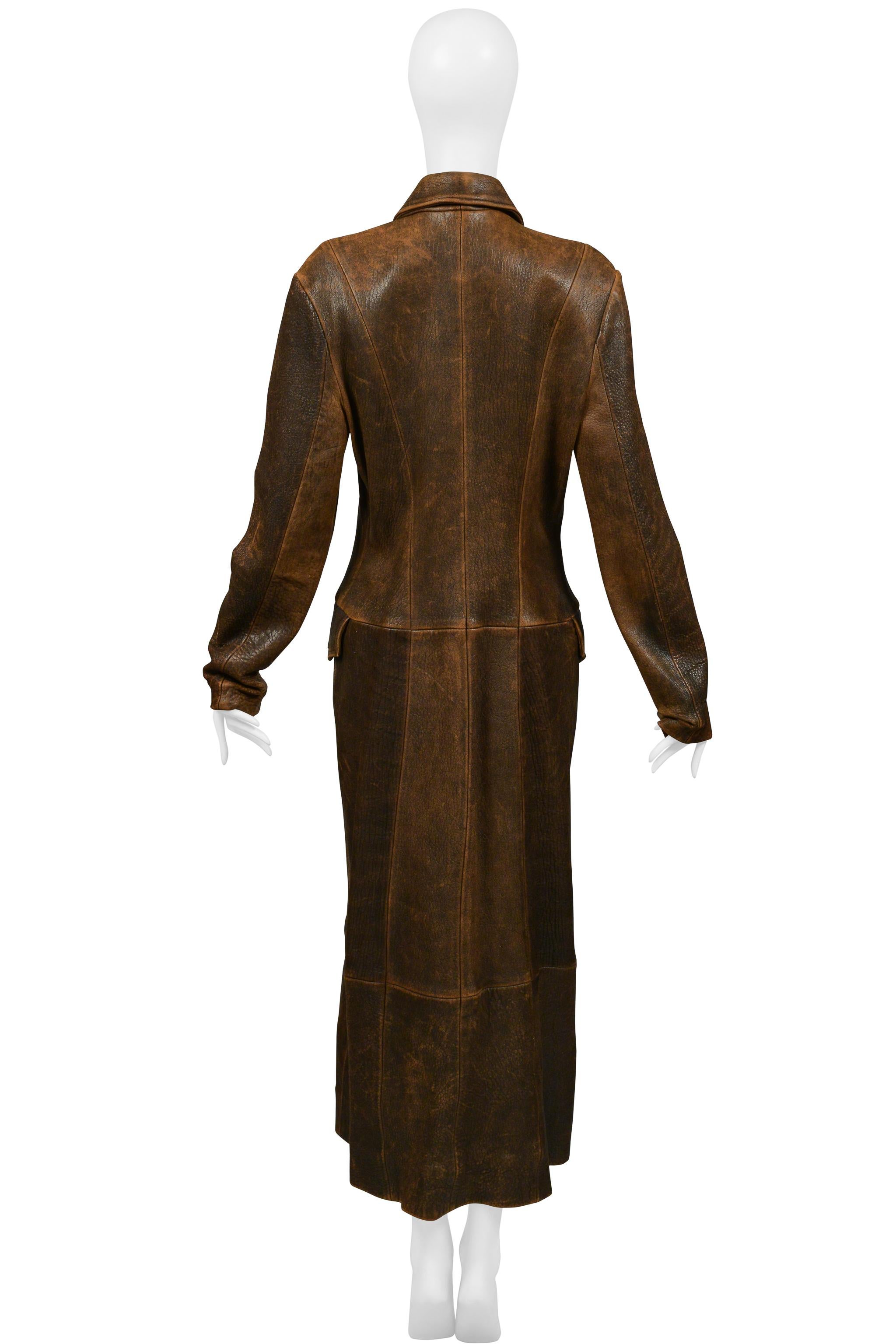 North Beach Leather Brown Distressed Duster For Sale 5