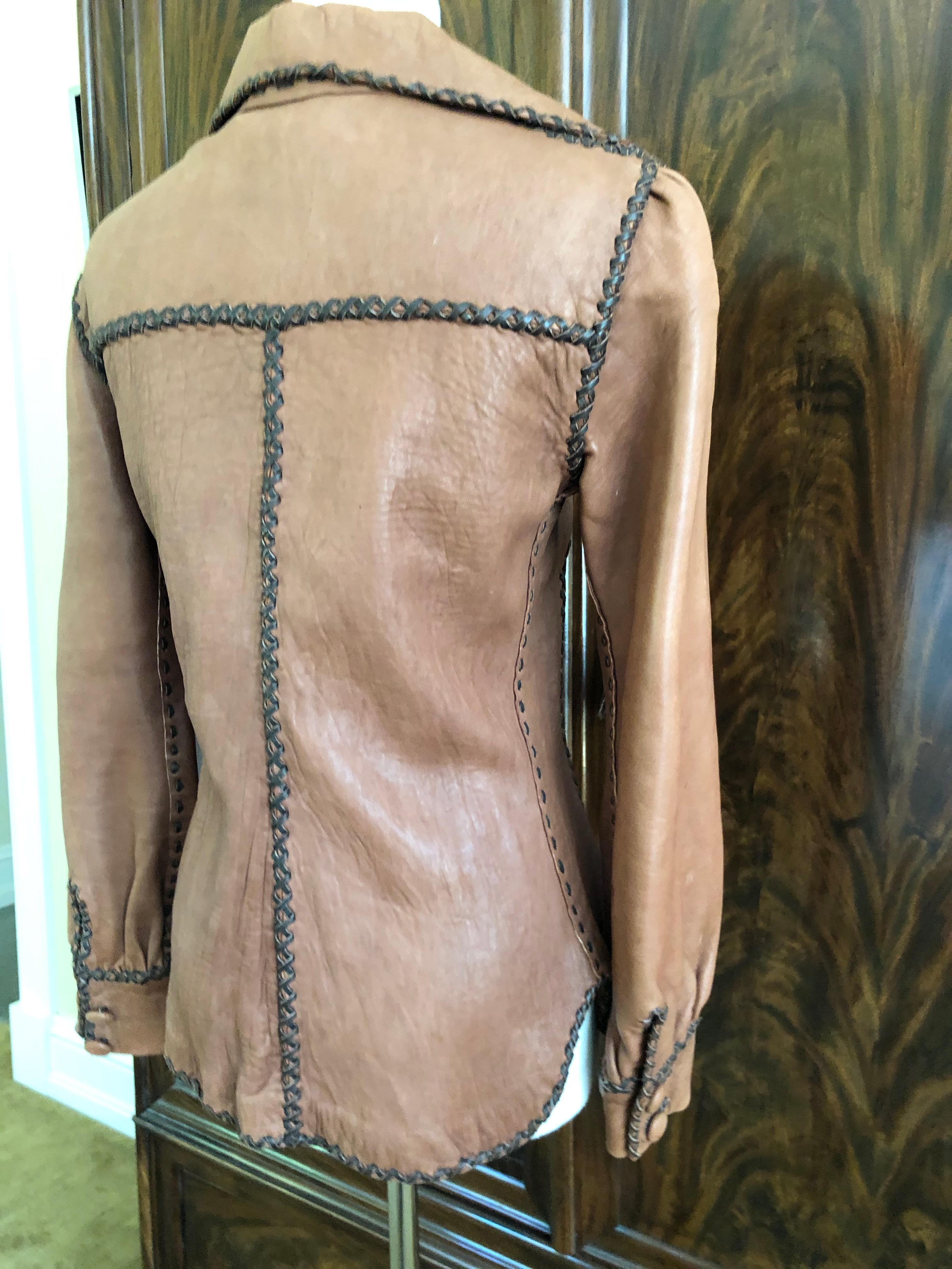 North Beach Leather Early 1970's Whipstitched Leather Rich Hippie Jacket In Good Condition For Sale In Cloverdale, CA