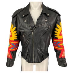 Vintage NORTH BEACH LEATHER x MICHAEL HOBAN Size 42 Black Applique Leather Biker Jacket