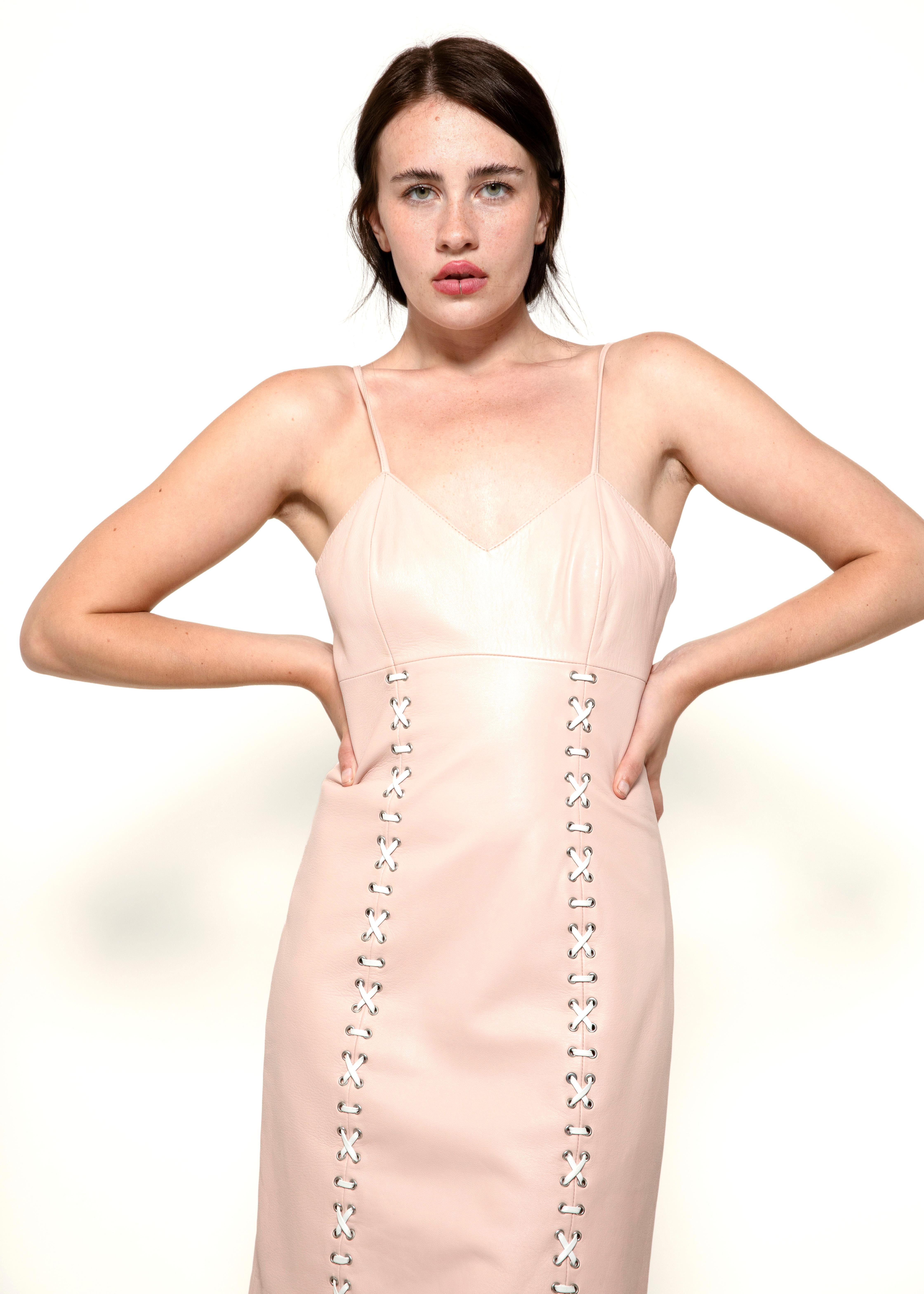 North Beach Pink Leather Cross Back Dress & Jacket set In Good Condition For Sale In Los Angeles, CA