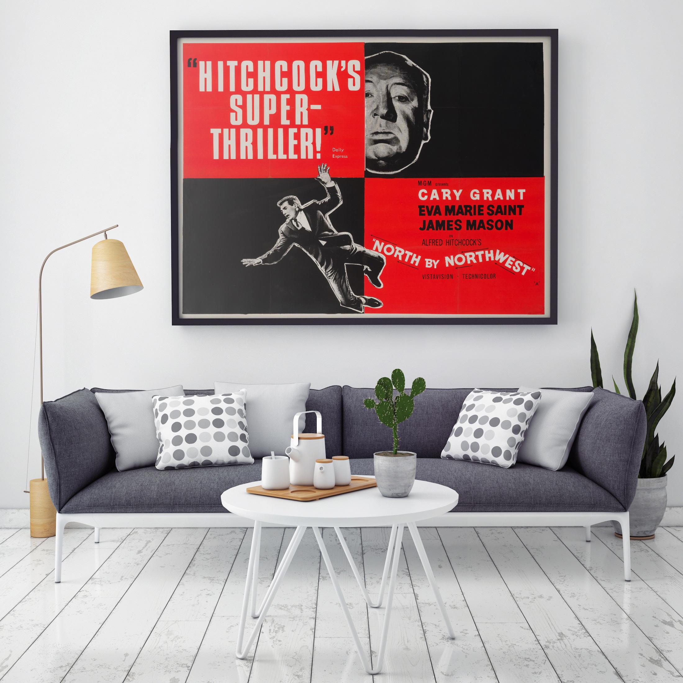 Looking for a very special poster for a special someone... head North by Northwest! 'Hitchcock's Super-Thriller!'

In North by Northwest a New York City advertising executive goes on the run after being mistaken for a government agent by a group of