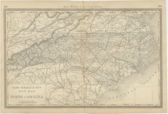 North Carolina Antique Railroad Map c.1888 – Tar Heel State Counties & Cities