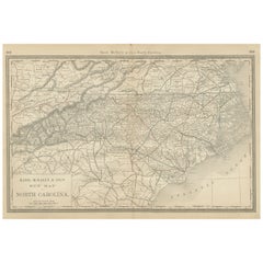 North Carolina Antique Railroad Map c.1888 – Tar Heel State Counties & Cities