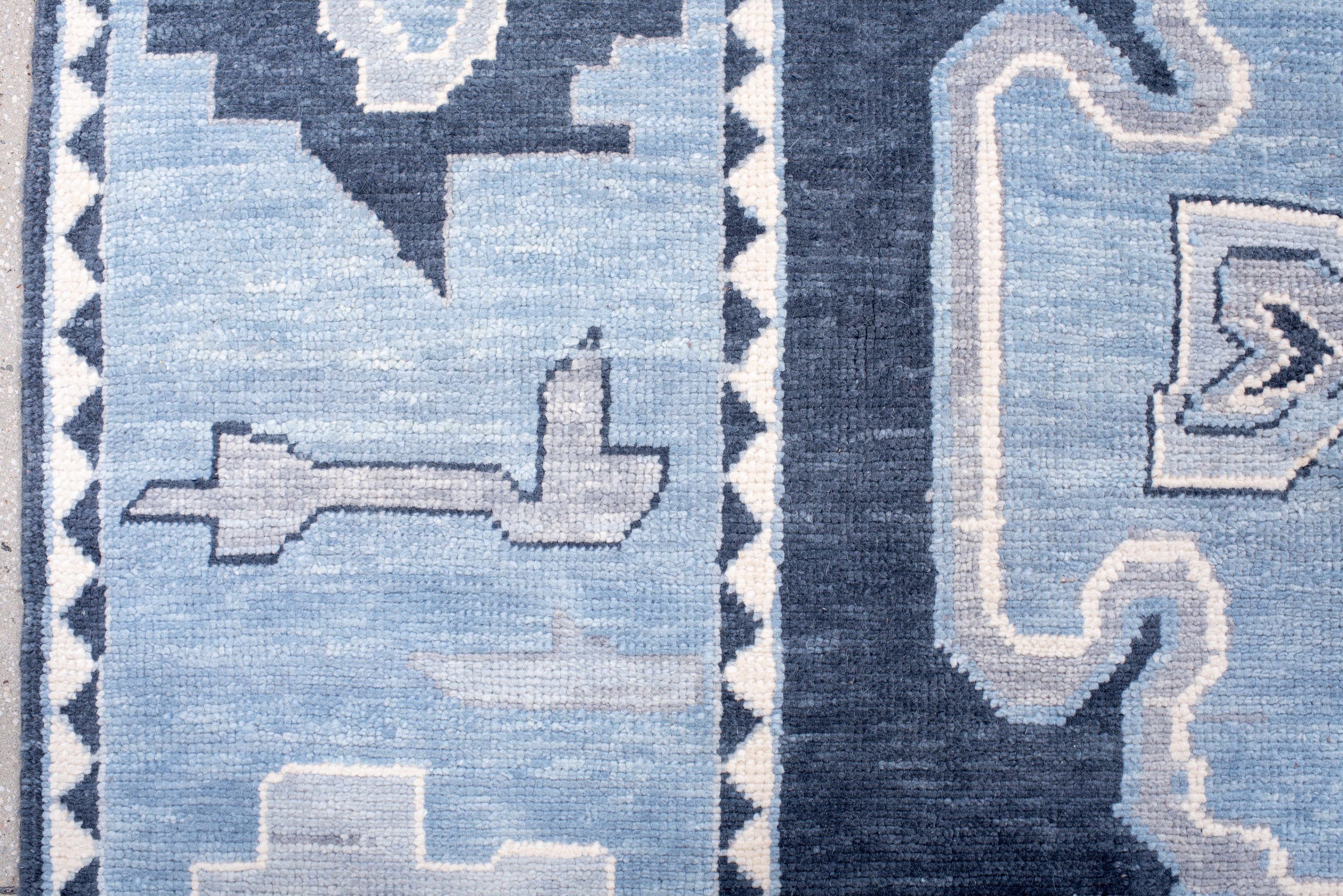 Wool North Carolina Blue Oushak 21st Century Floral For Sale