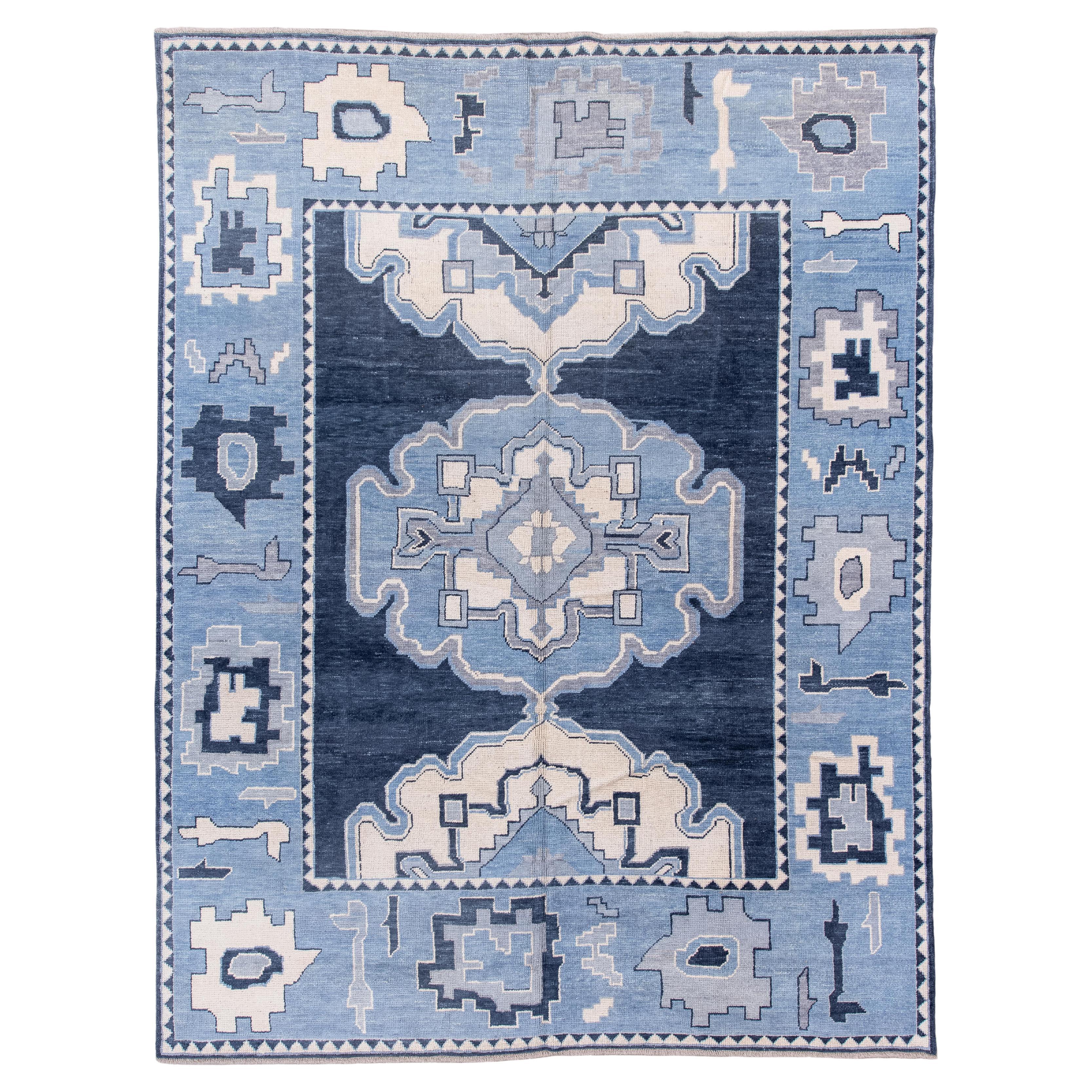 North Carolina Blue Oushak 21st Century Floral For Sale