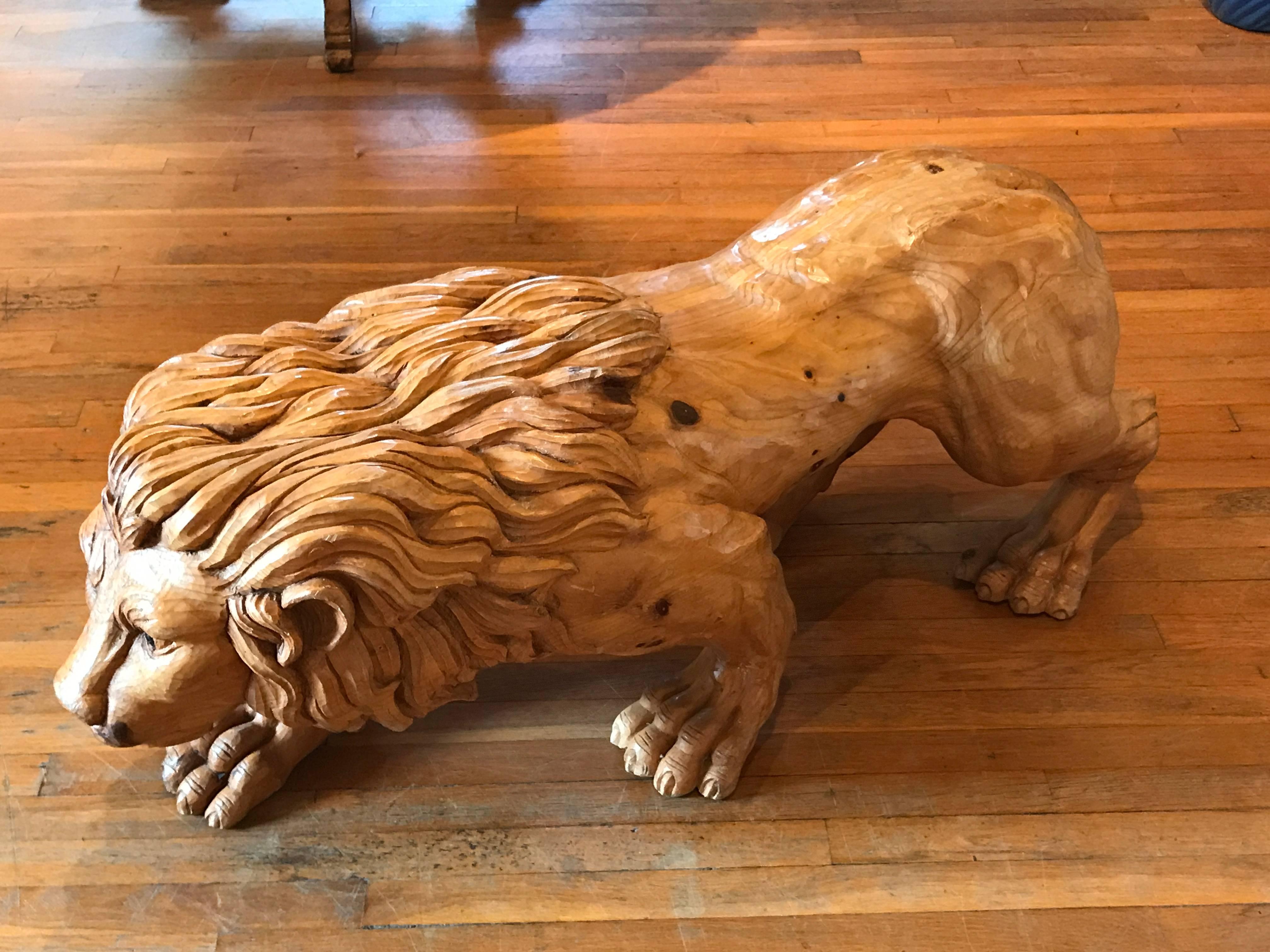 North Carolina Carved Pine Carousel Style Lion For Sale 6