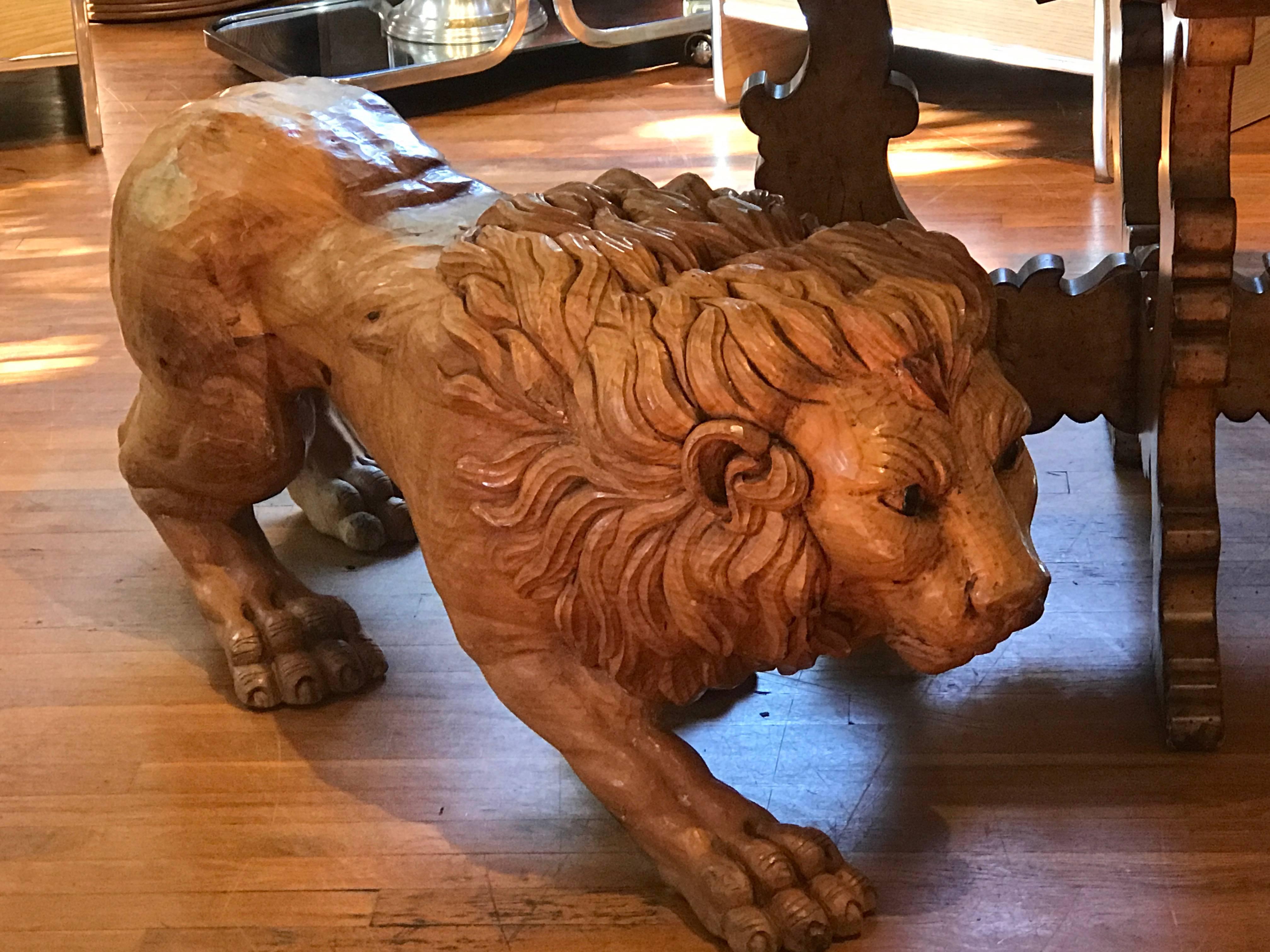North Carolina Carved Pine Carousel Style Lion For Sale 10