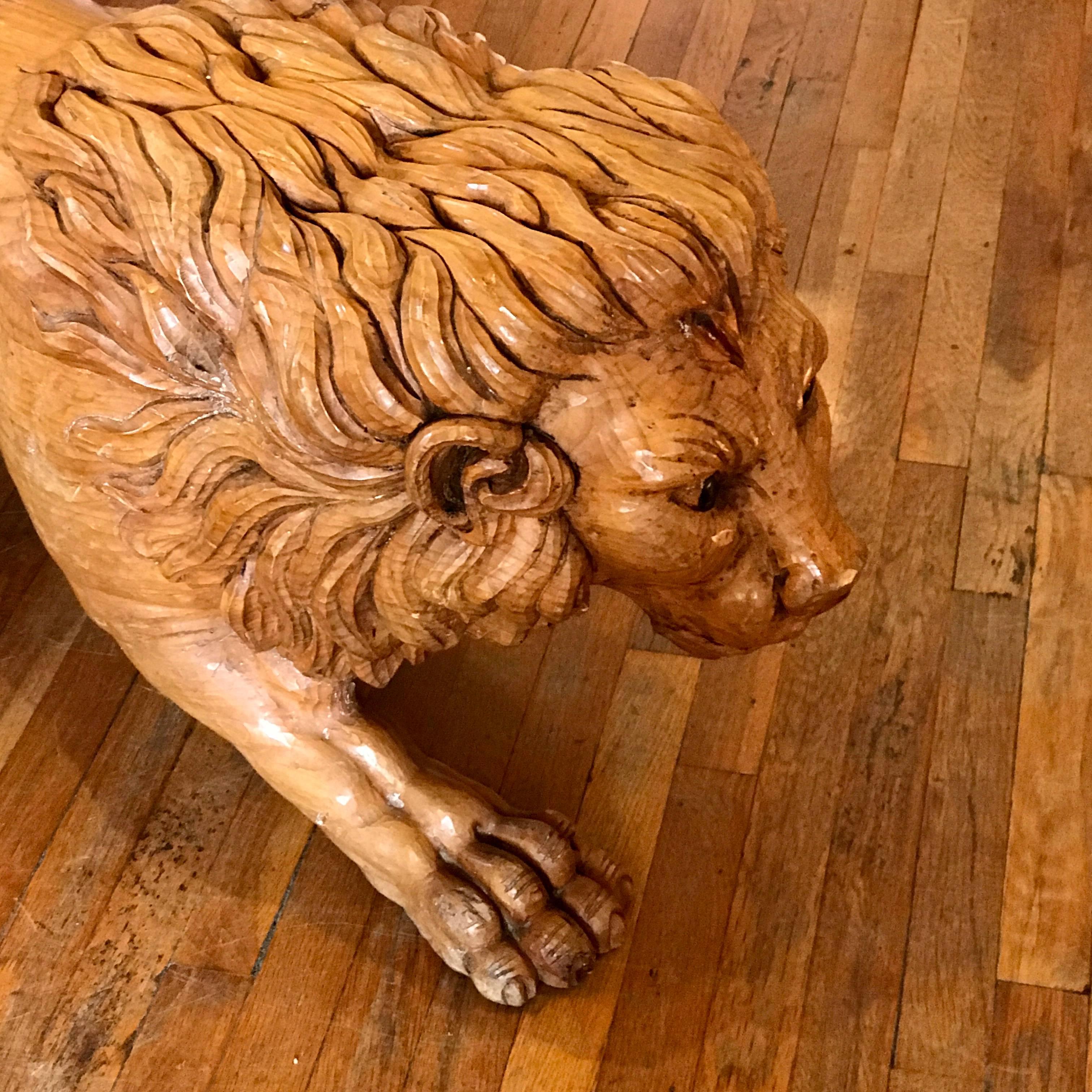 American North Carolina Carved Pine Carousel Style Lion For Sale
