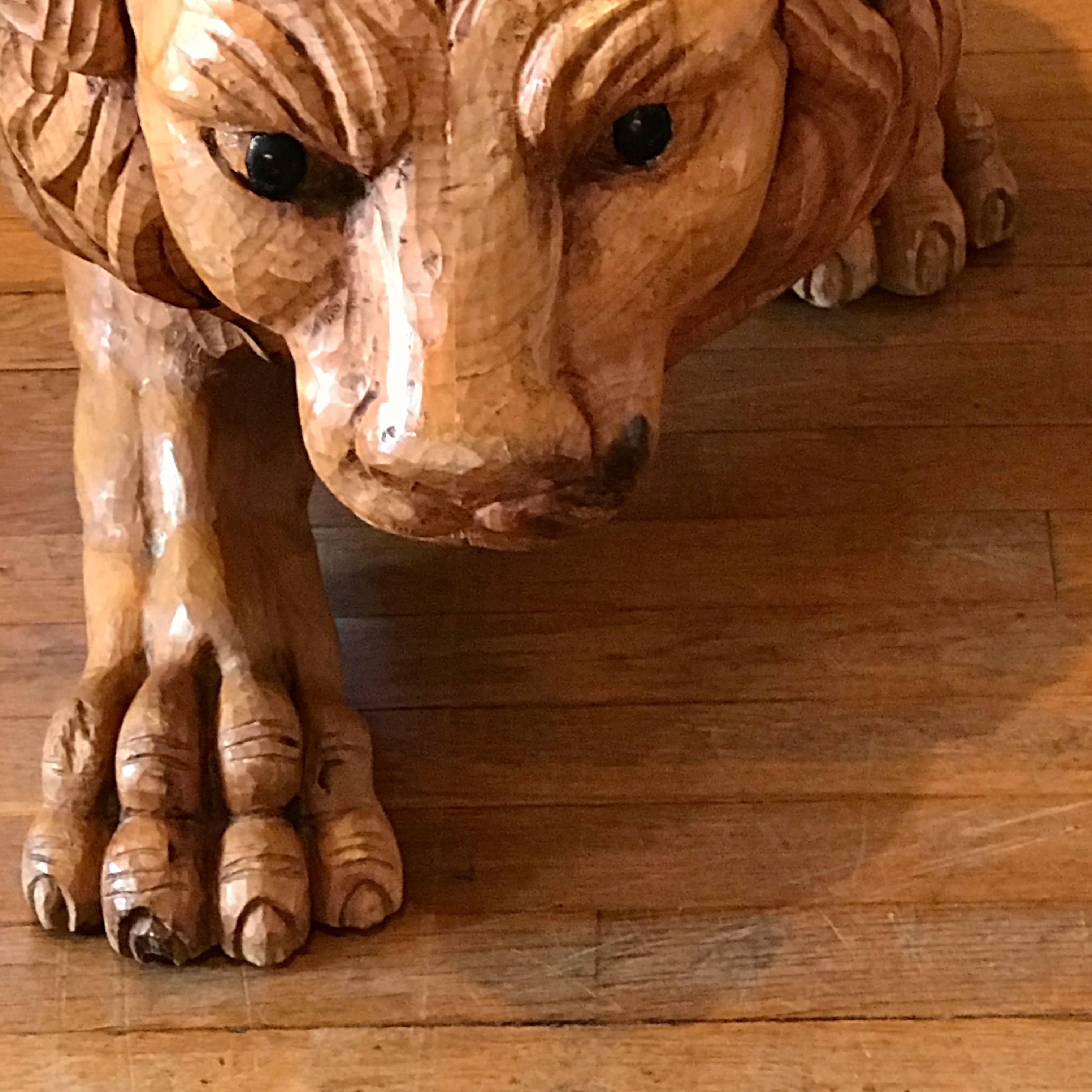 20th Century North Carolina Carved Pine Carousel Style Lion For Sale