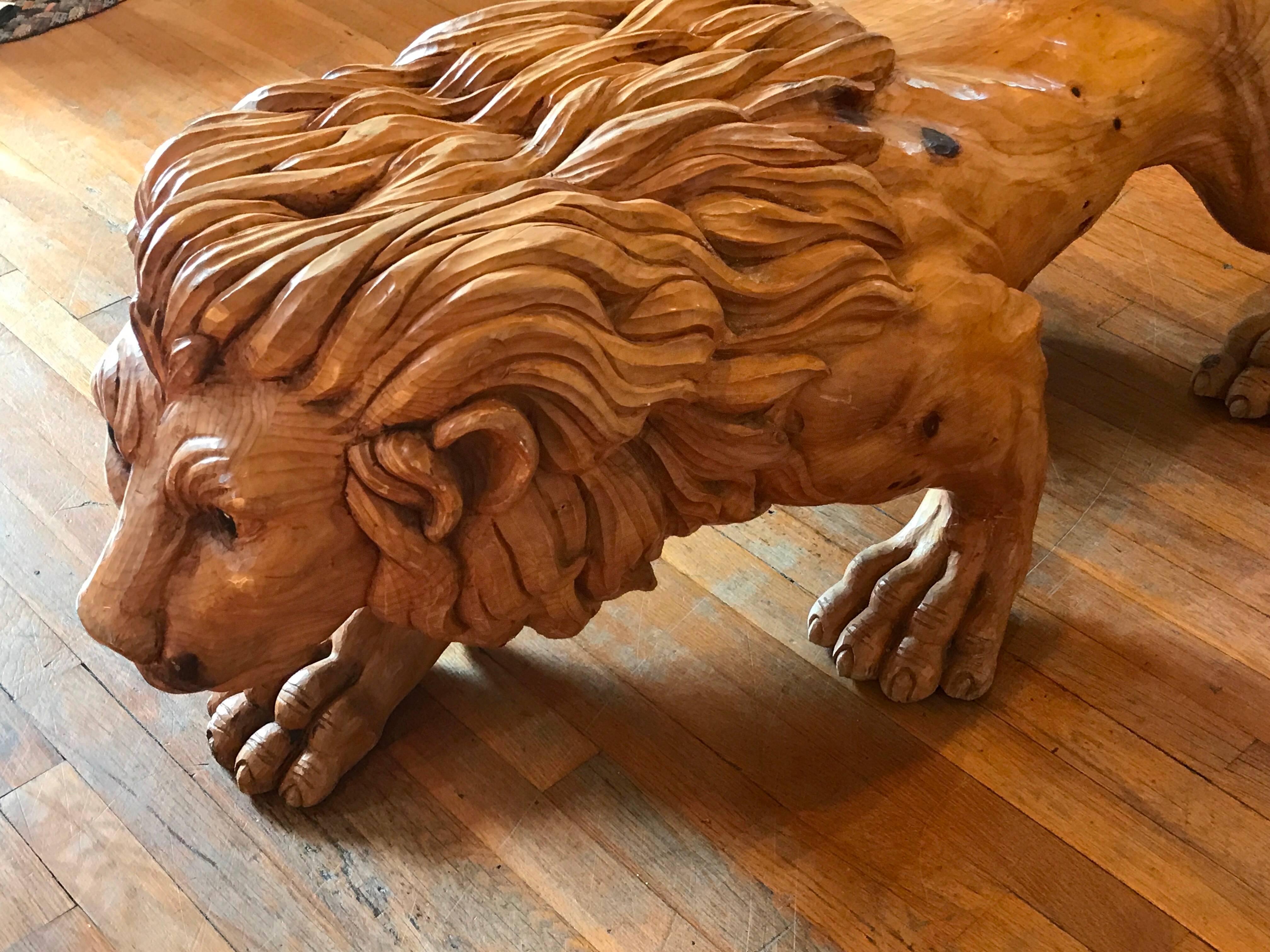 North Carolina Carved Pine Carousel Style Lion For Sale 1