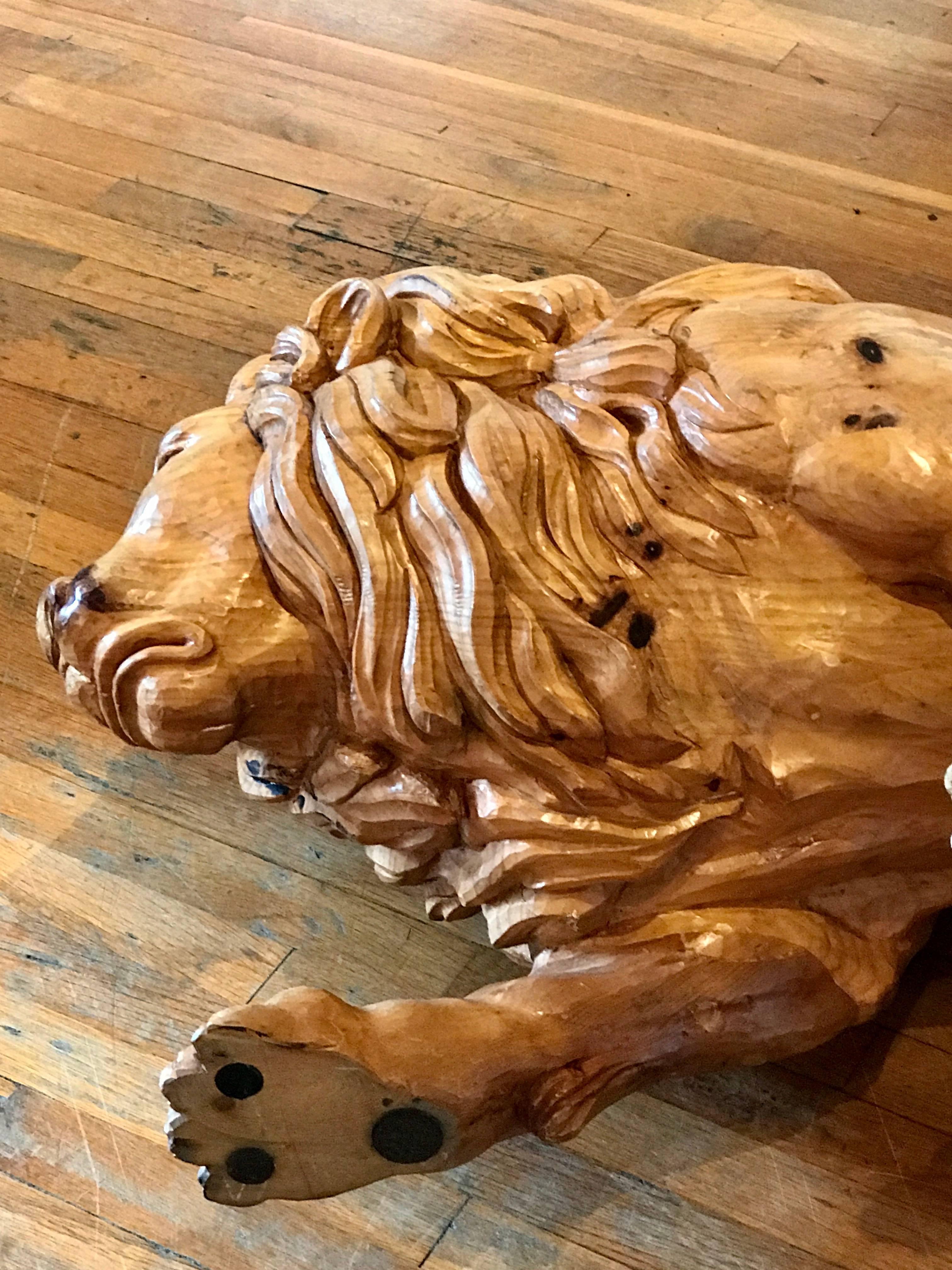 North Carolina Carved Pine Carousel Style Lion For Sale 2