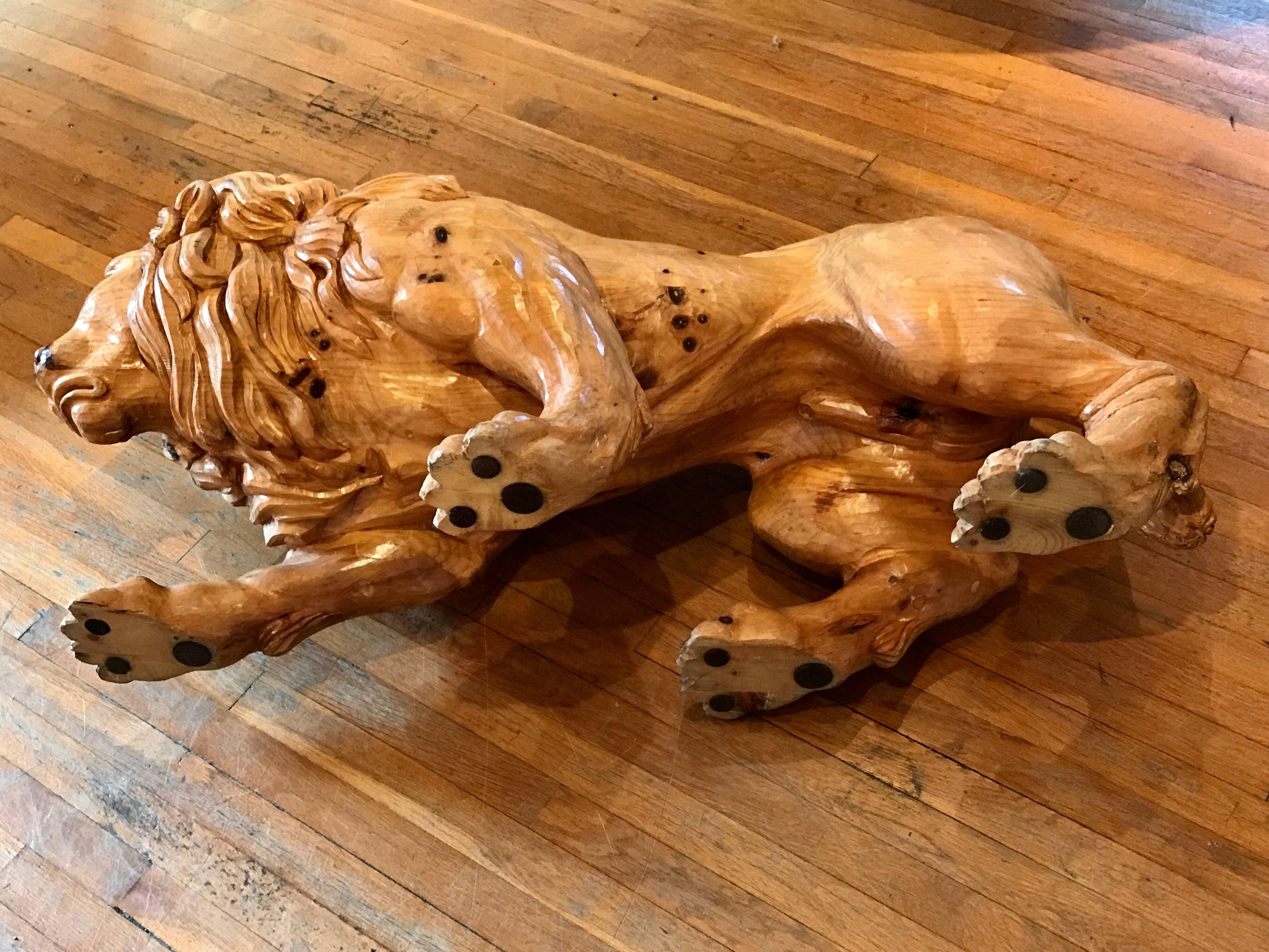 North Carolina Carved Pine Carousel Style Lion For Sale 3
