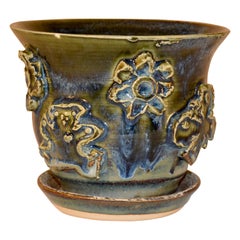 North Carolina Pottery Flower Pot with Attached Saucer