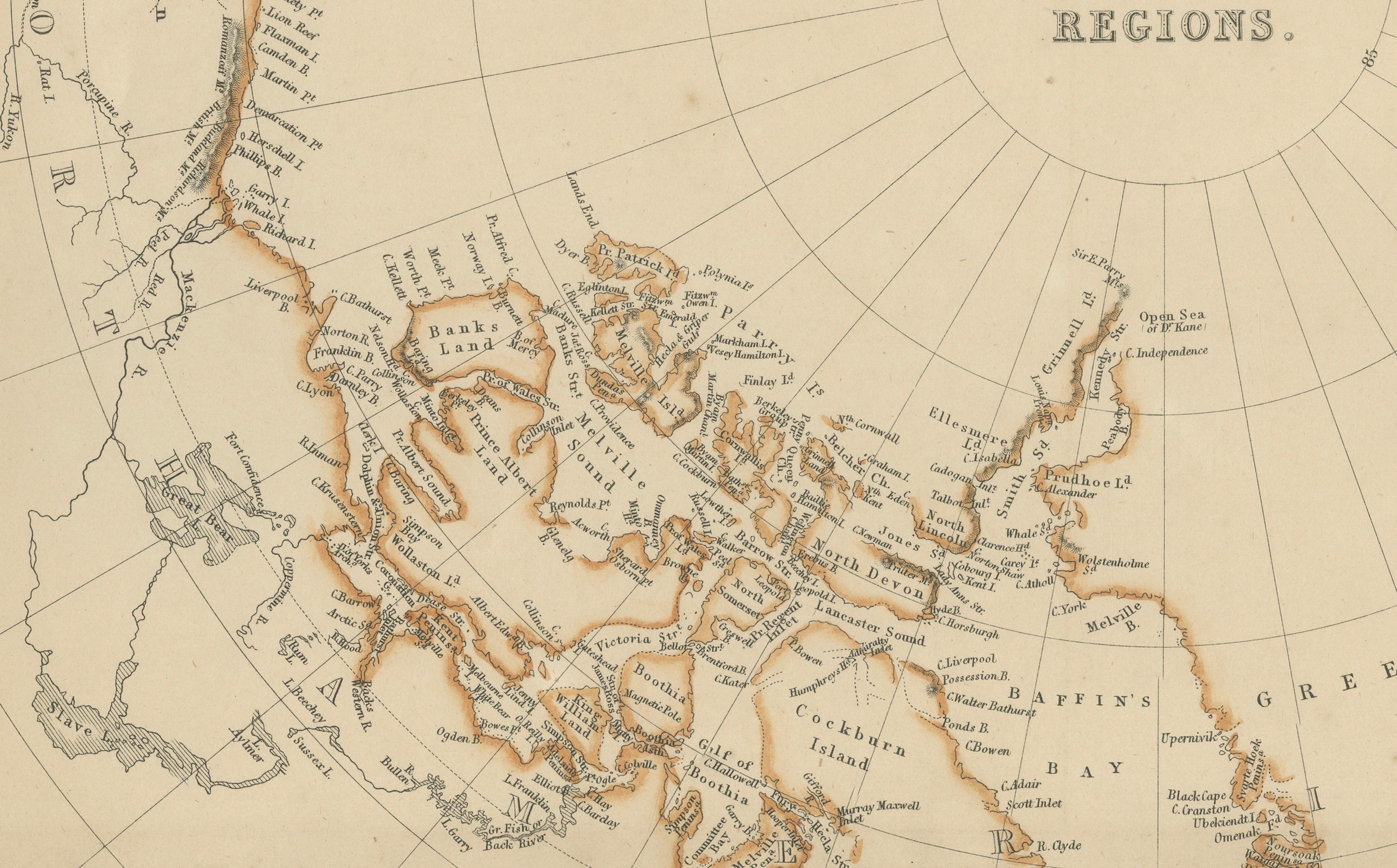 North Circumpolar Regions with Kamtschatka & Vancouver Island, Antique Map 1860