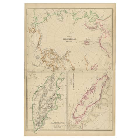 North Circumpolar Regions with Kamtschatka & Vancouver Island, Antique Map 1860