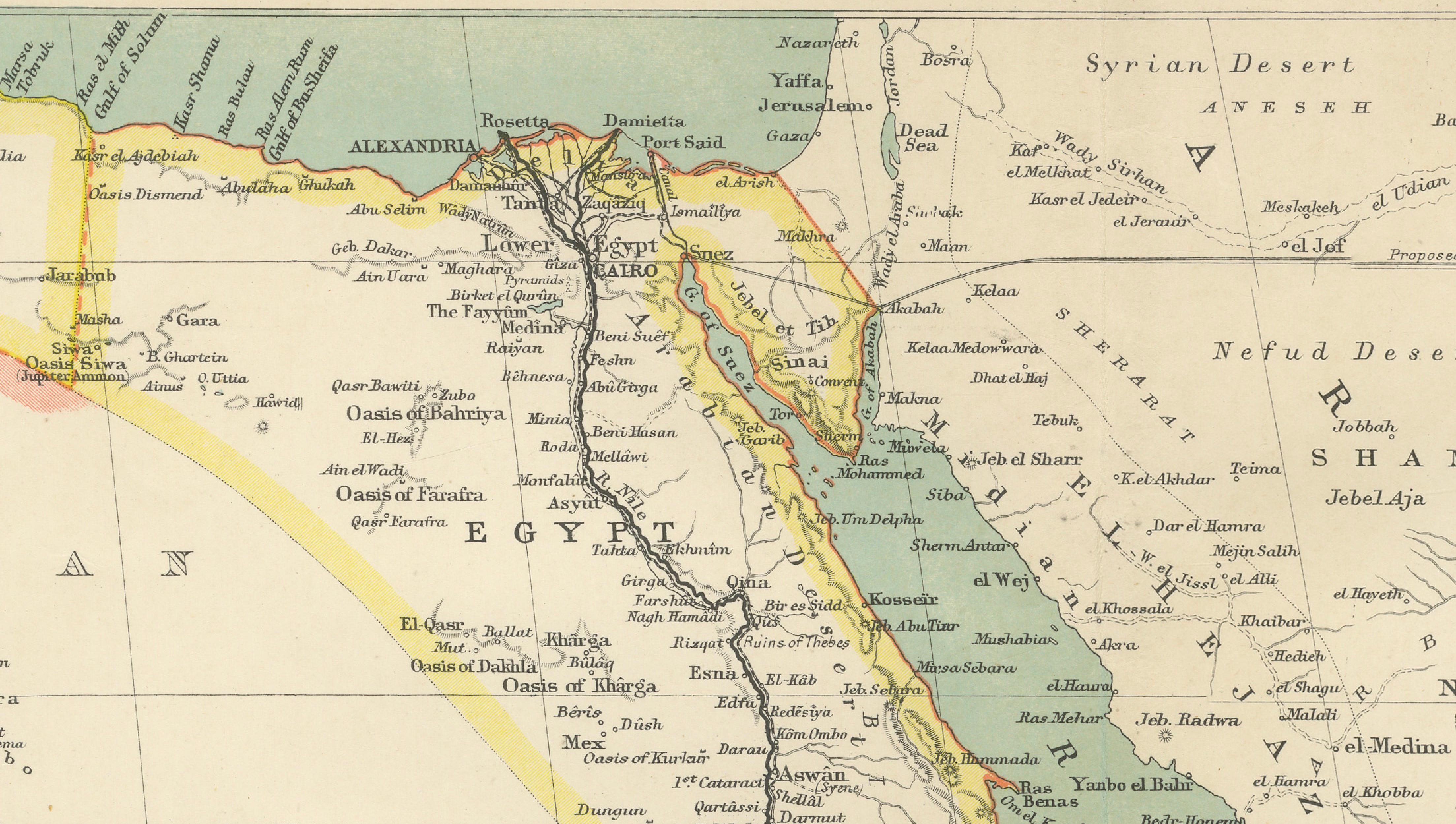 North-East Africa Map Showing Egypt, Abyssinia, Sudan & Somaliland c.1902