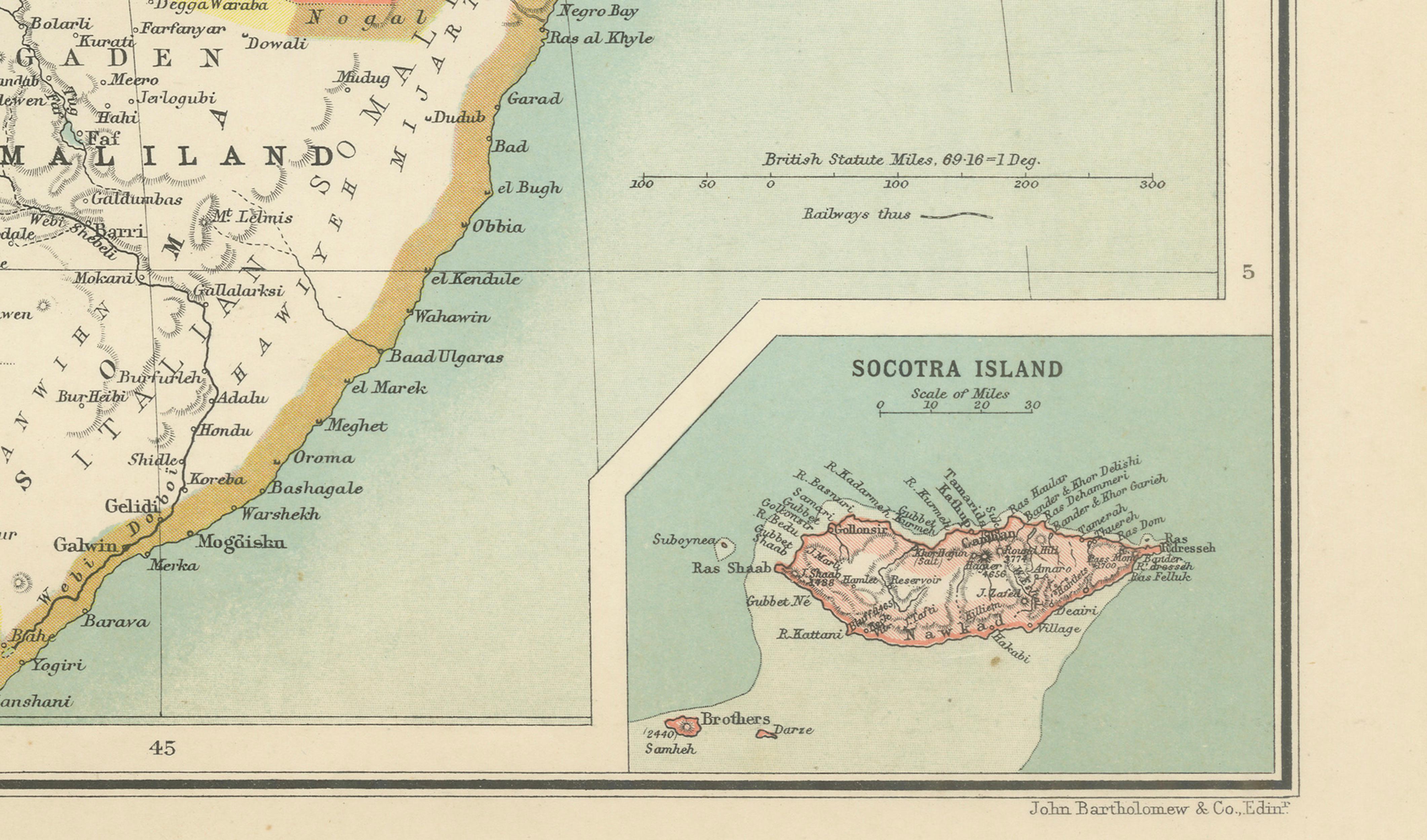 North-East Africa Map Showing Egypt, Abyssinia, Sudan & Somaliland c.1902