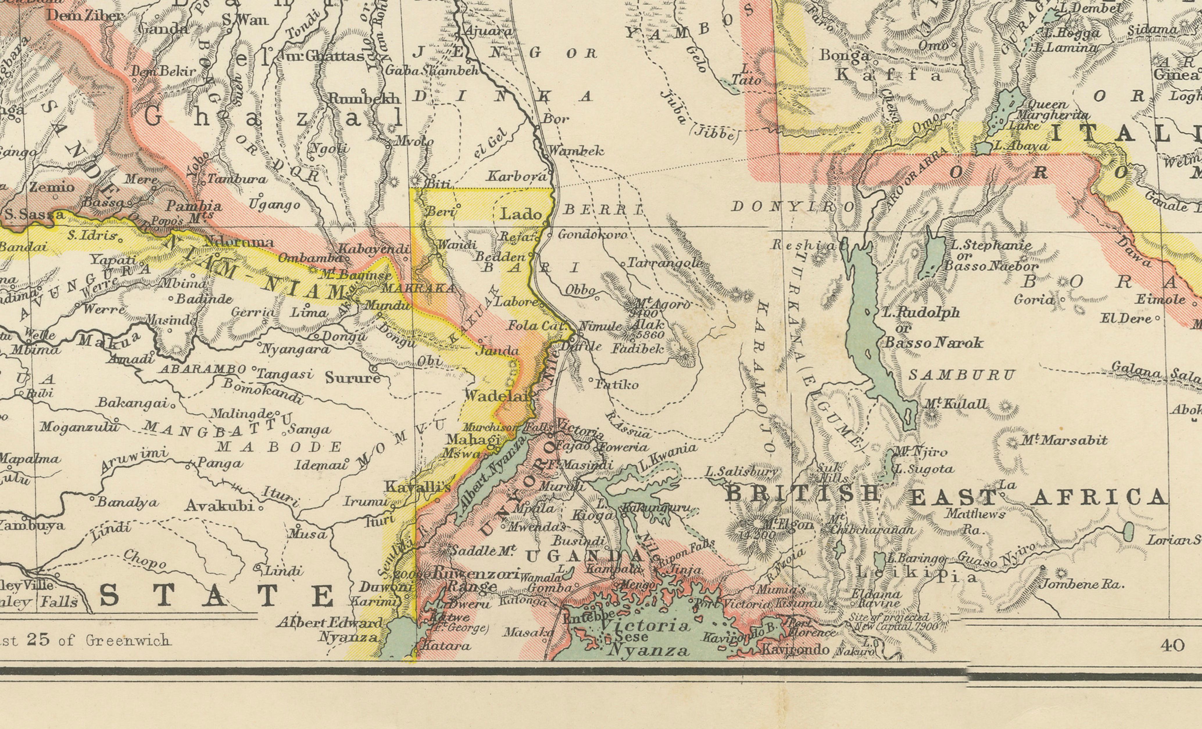 North-East Africa Map Showing Egypt, Abyssinia, Sudan & Somaliland c.1902