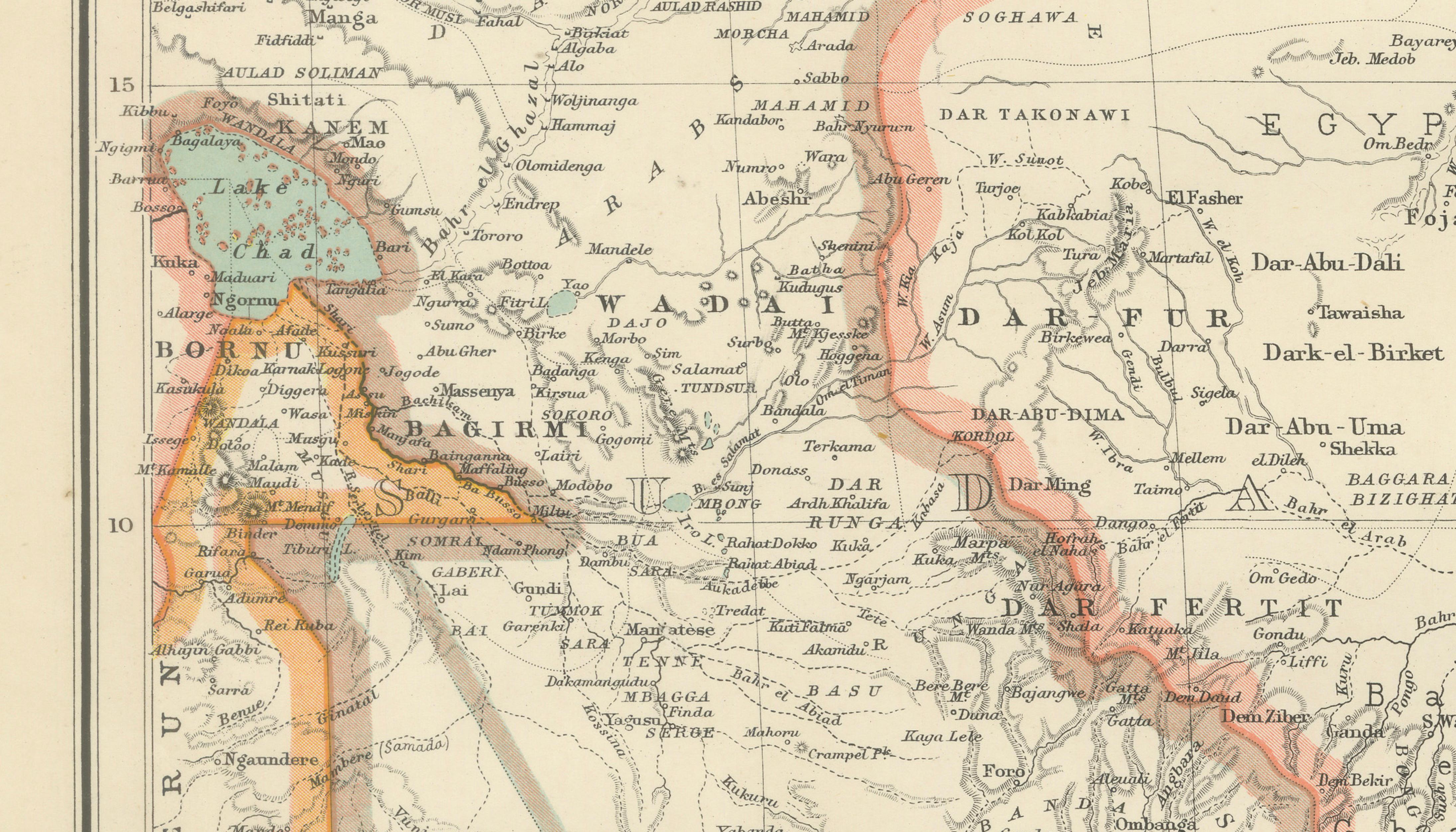 North-East Africa Map Showing Egypt, Abyssinia, Sudan & Somaliland c.1902