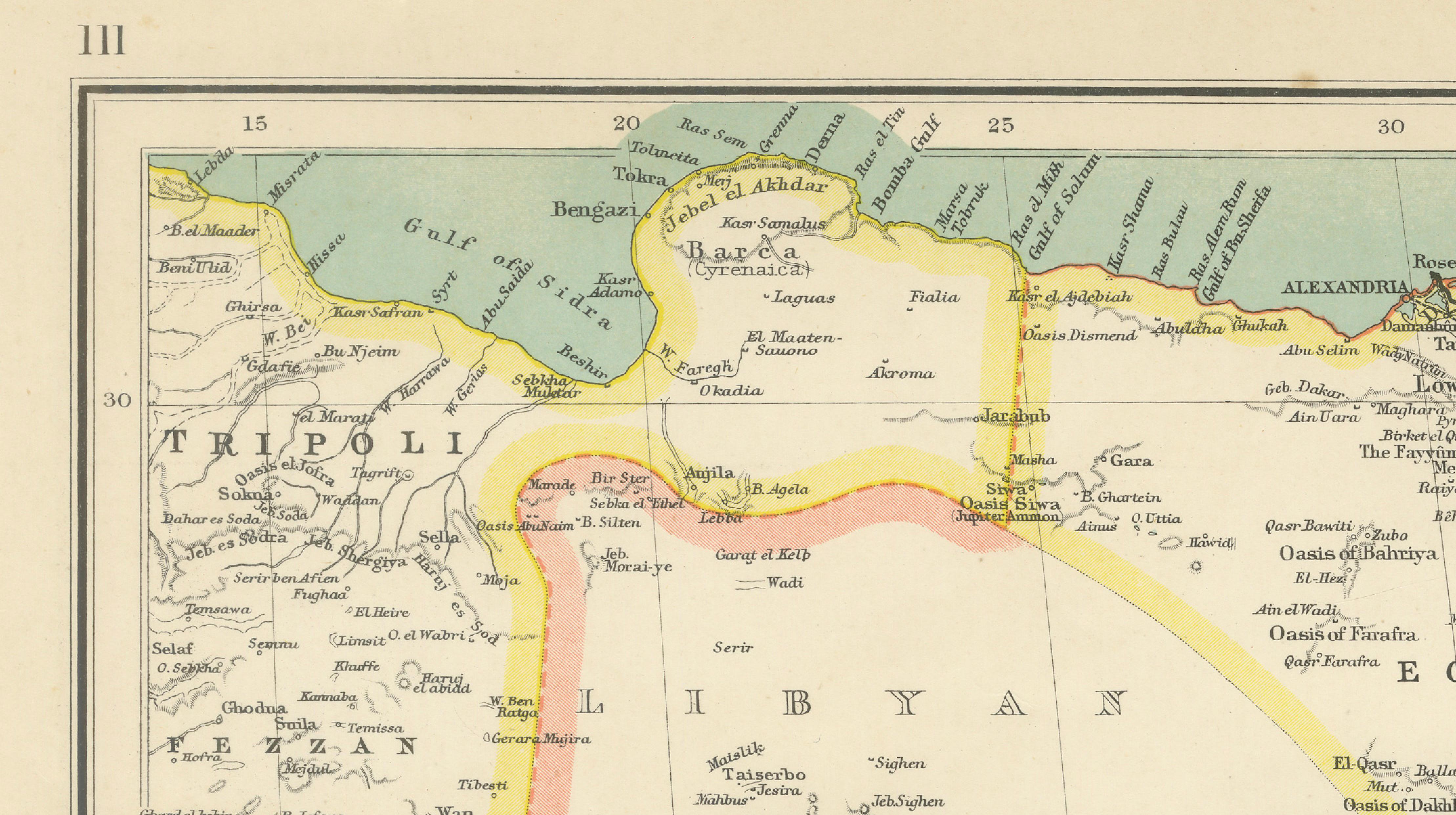 North-East Africa Map Showing Egypt, Abyssinia, Sudan & Somaliland c.1902
