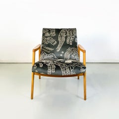 Fauteuil North Europa du milieu du siècle en bois, velours vert et blanc, années 1960