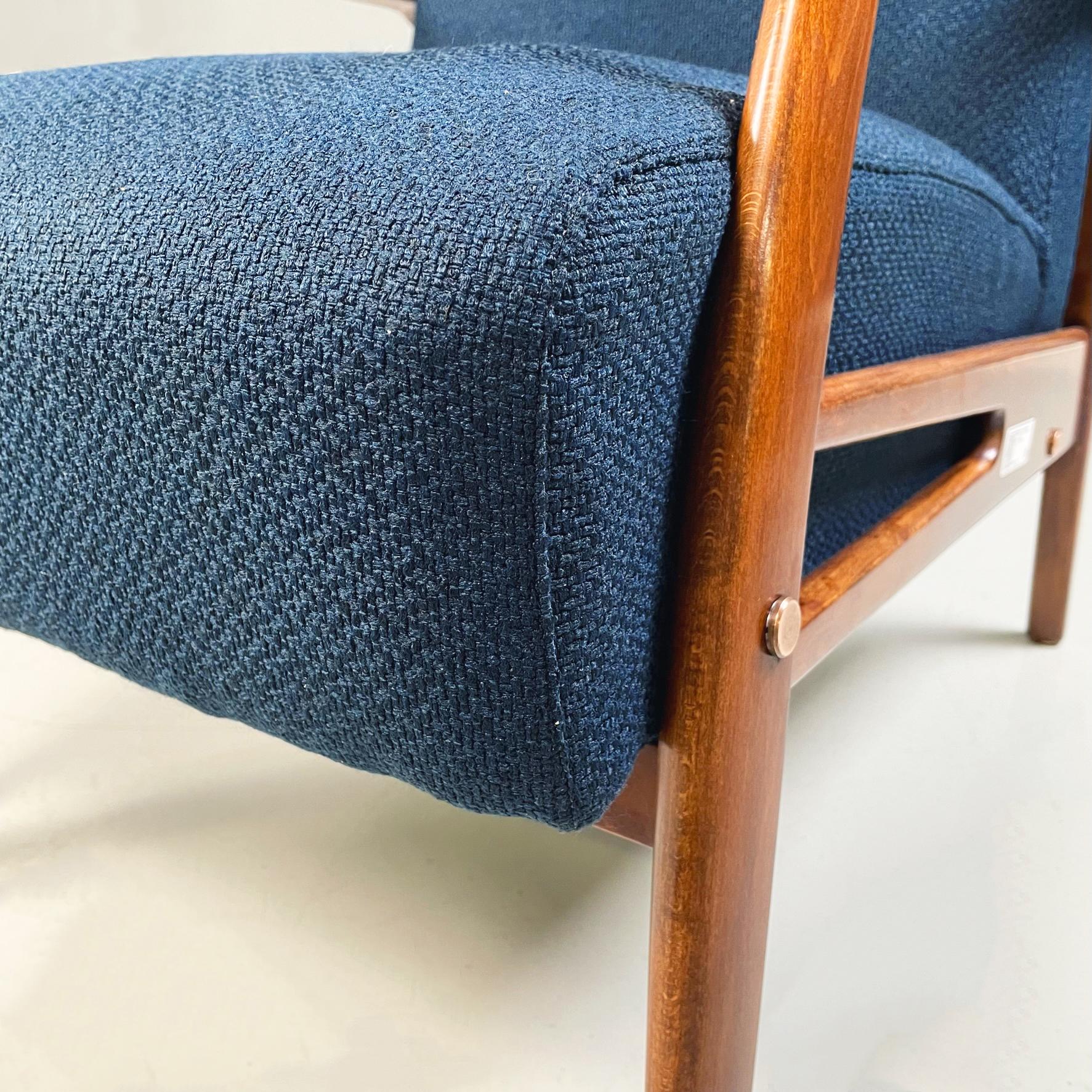 North Europa Mid-Century Armchairs in Blue Fabric and Beech Solid Wood, 1960s 6