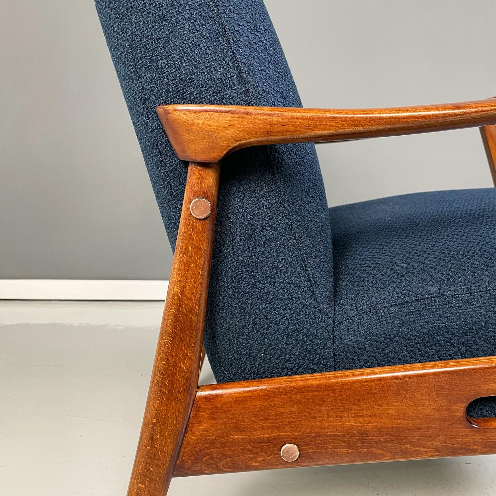 North Europa Mid-Century Armchairs in Blue Fabric and Beech Solid Wood, 1960s 7