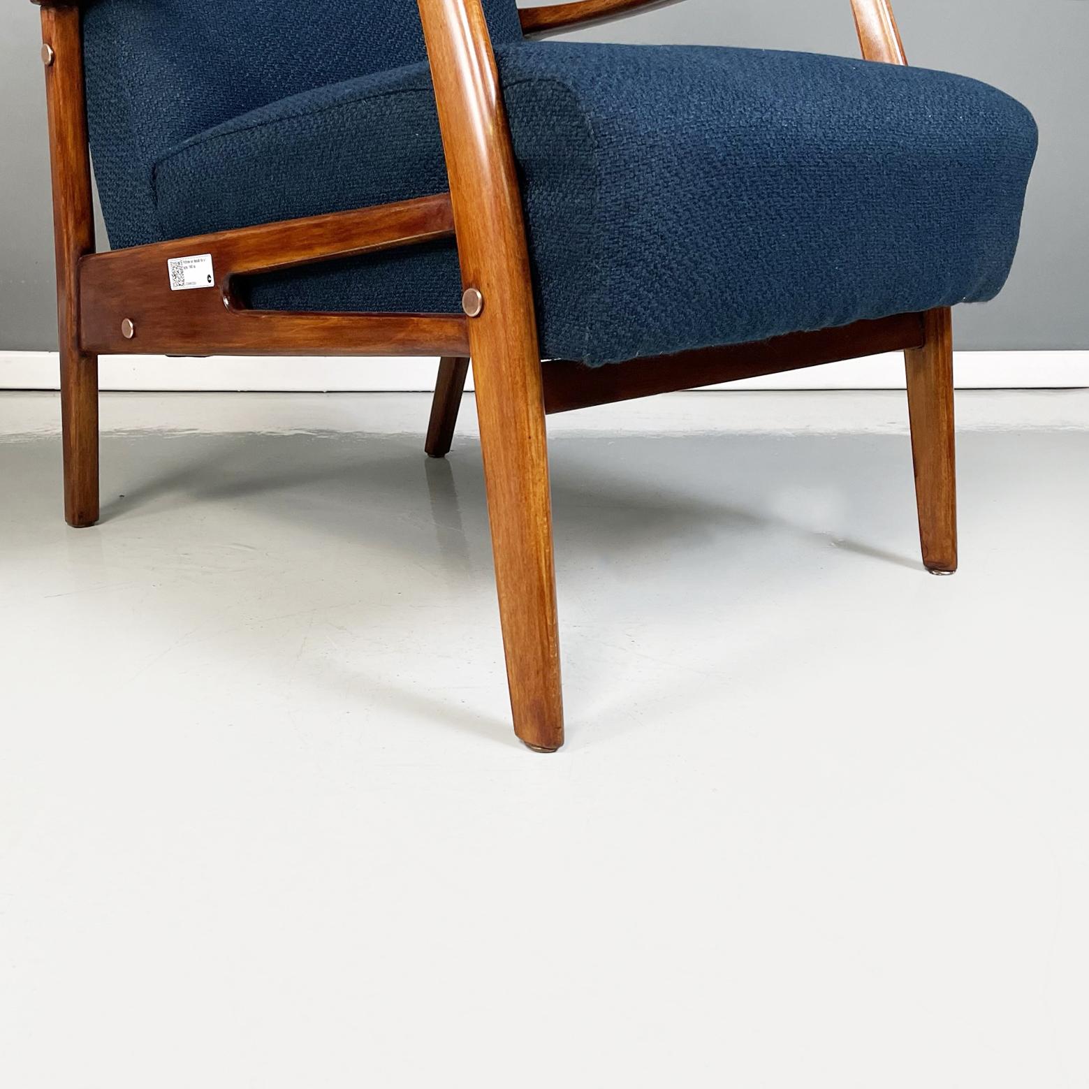 North Europa Mid-Century Armchairs in Blue Fabric and Beech Solid Wood, 1960s 8