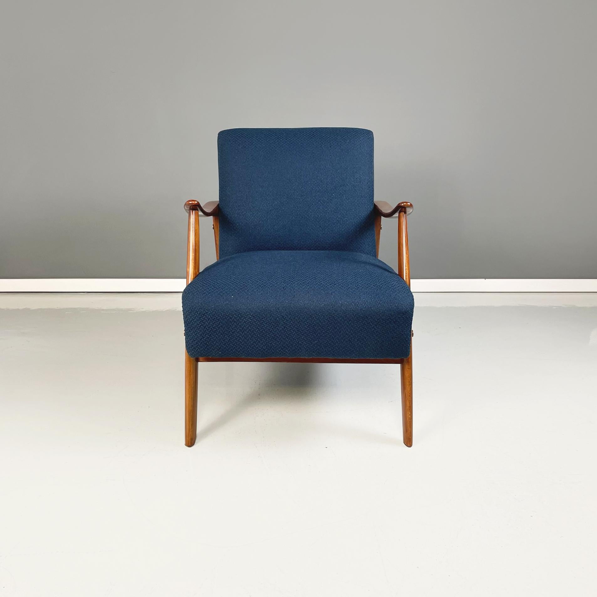 Mid-Century Modern North Europa Mid-Century Armchairs in Blue Fabric and Beech Solid Wood, 1960s