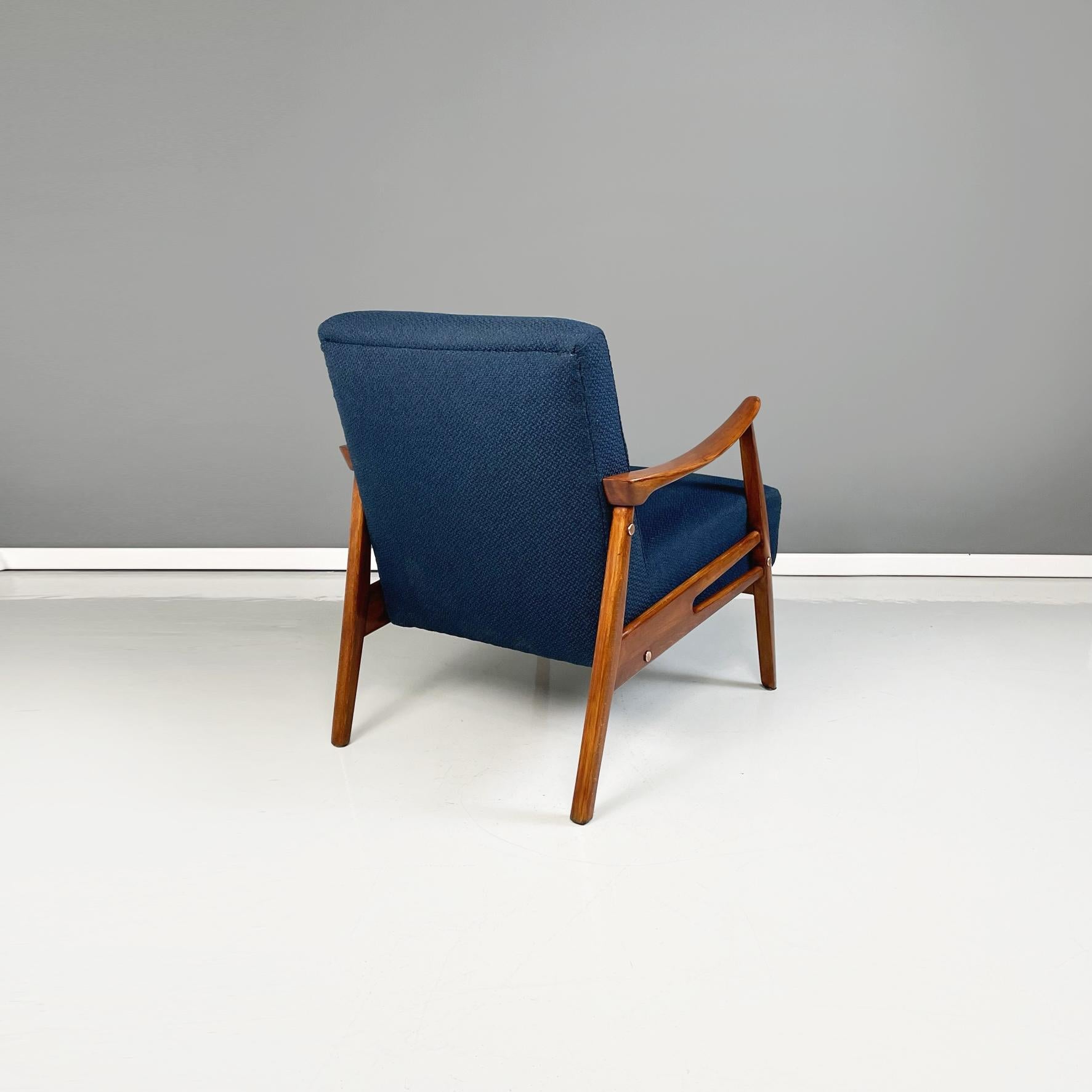 North Europa Mid-Century Armchairs in Blue Fabric and Beech Solid Wood, 1960s In Excellent Condition In MIlano, IT