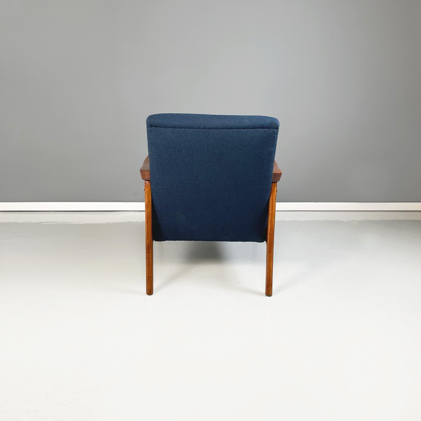 Mid-20th Century North Europa Mid-Century Armchairs in Blue Fabric and Beech Solid Wood, 1960s