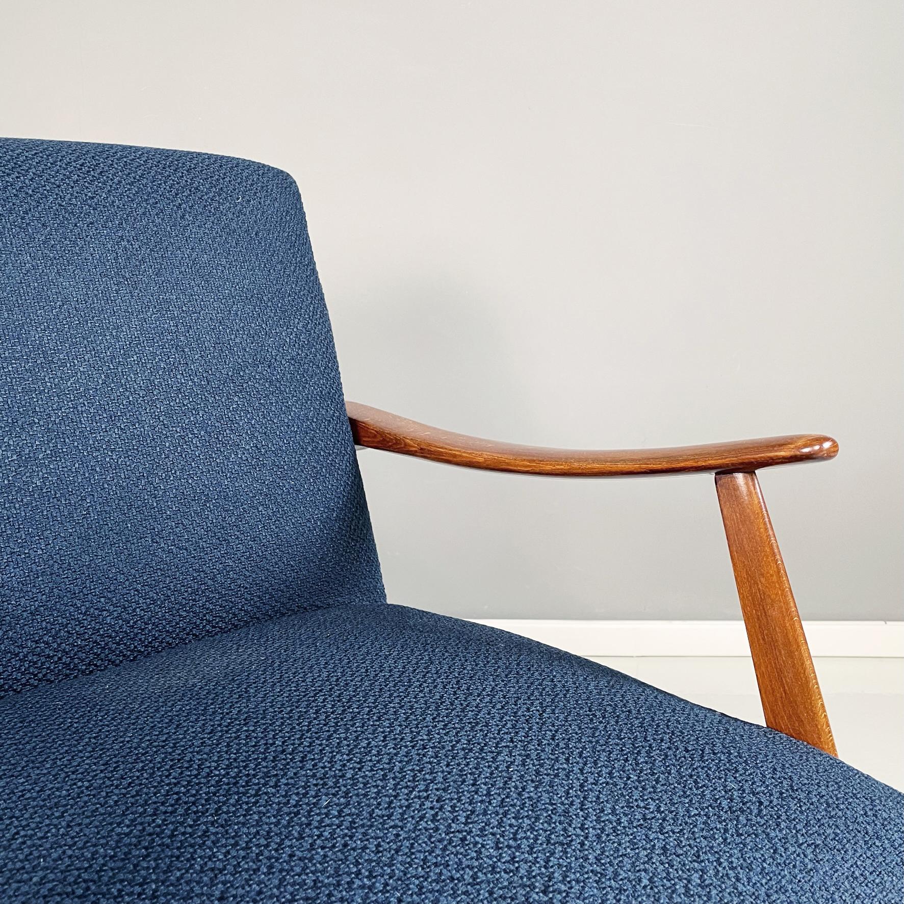 North Europa Mid-Century Armchairs in Blue Fabric and Beech Solid Wood, 1960s 1