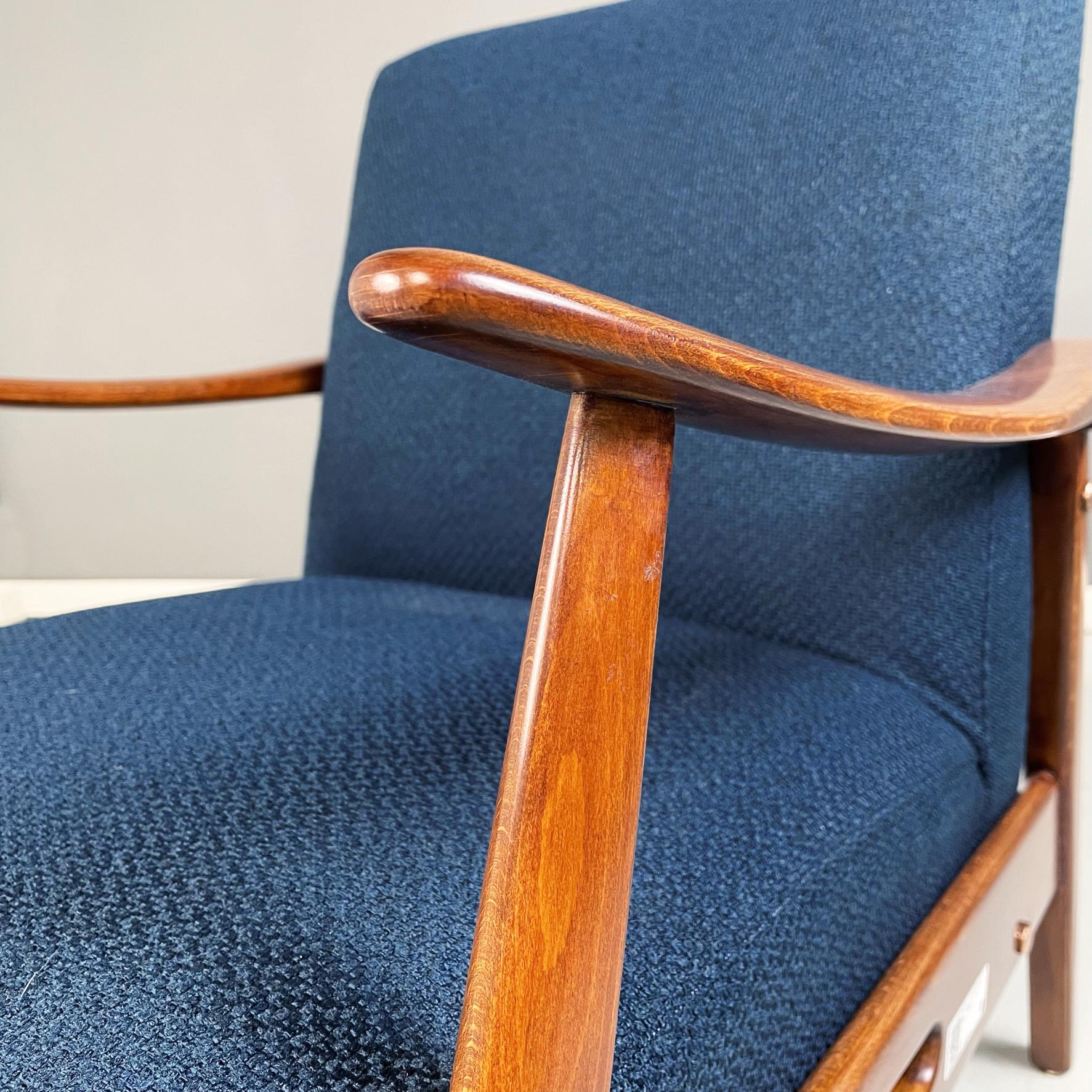 North Europa Mid-Century Armchairs in Blue Fabric and Beech Solid Wood, 1960s 2