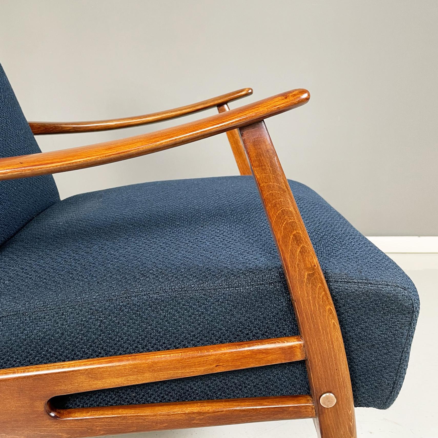 North Europa Mid-Century Armchairs in Blue Fabric and Beech Solid Wood, 1960s 3